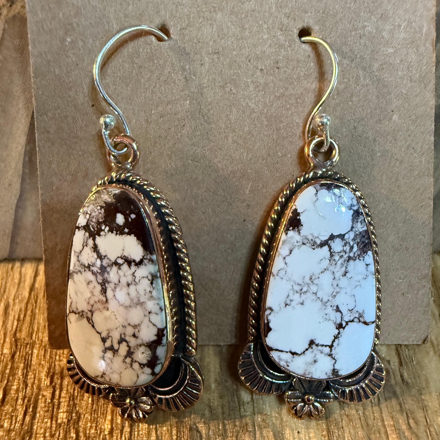 Wild Horse Dahlia One Inch Gemstone Drop Earrings Copper Accents Sterling Wire