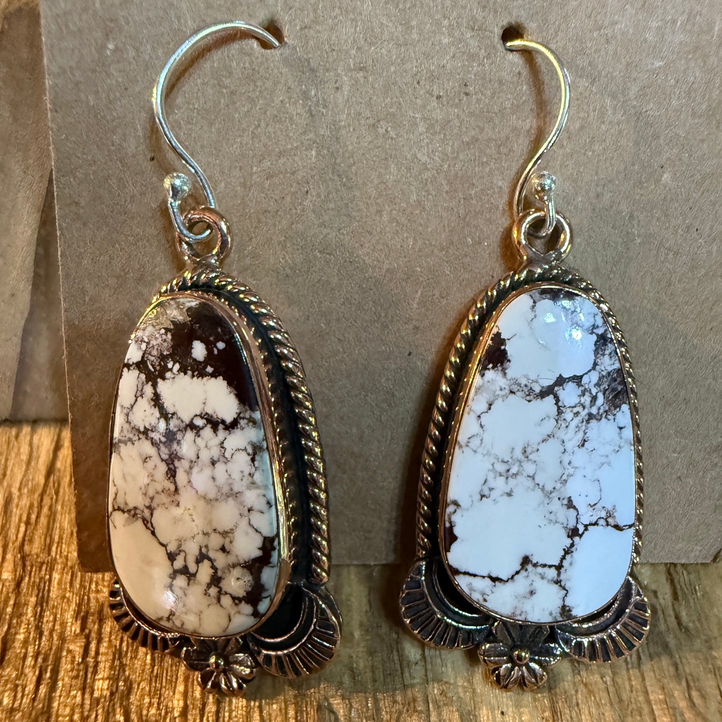 Wild Horse Dahlia One Inch Gemstone Drop Earrings Copper Accents Sterling Wire