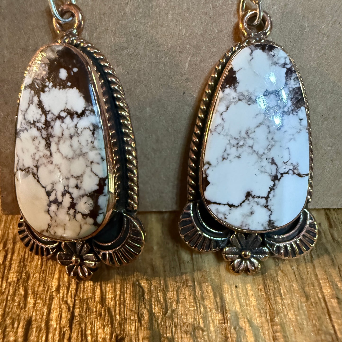 Wild Horse Dahlia One Inch Gemstone Drop Earrings Copper Accents Sterling Wire