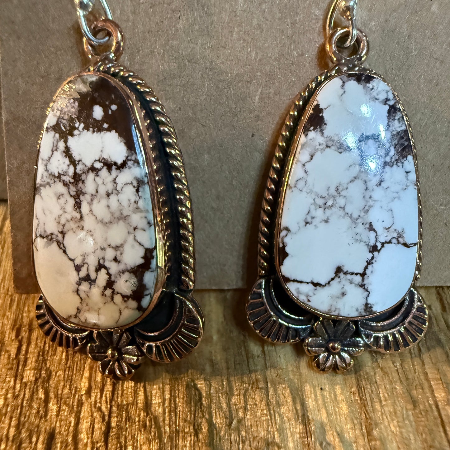 Wild Horse Dahlia One Inch Gemstone Drop Earrings Copper Accents Sterling Wire