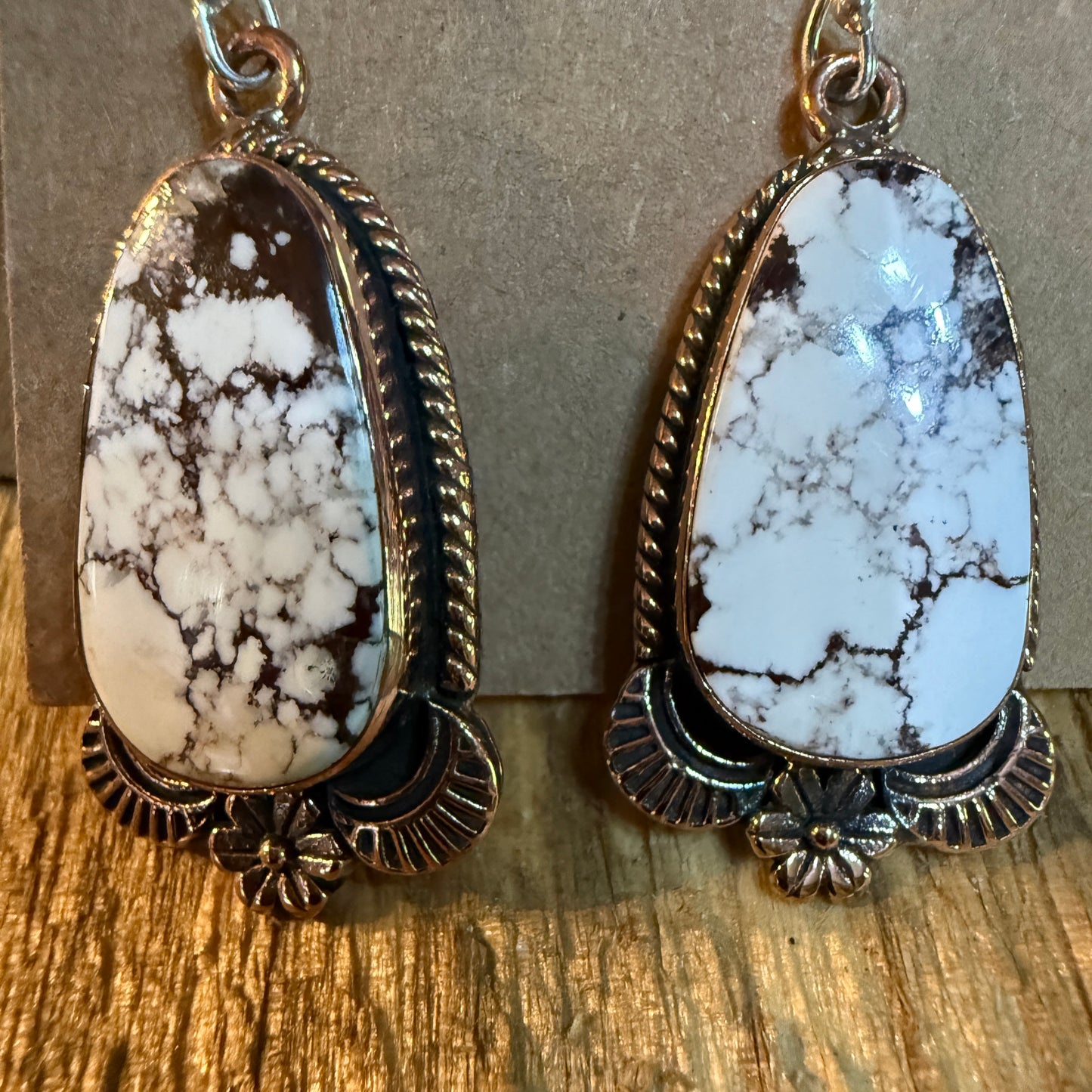 Wild Horse Dahlia One Inch Gemstone Drop Earrings Copper Accents Sterling Wire