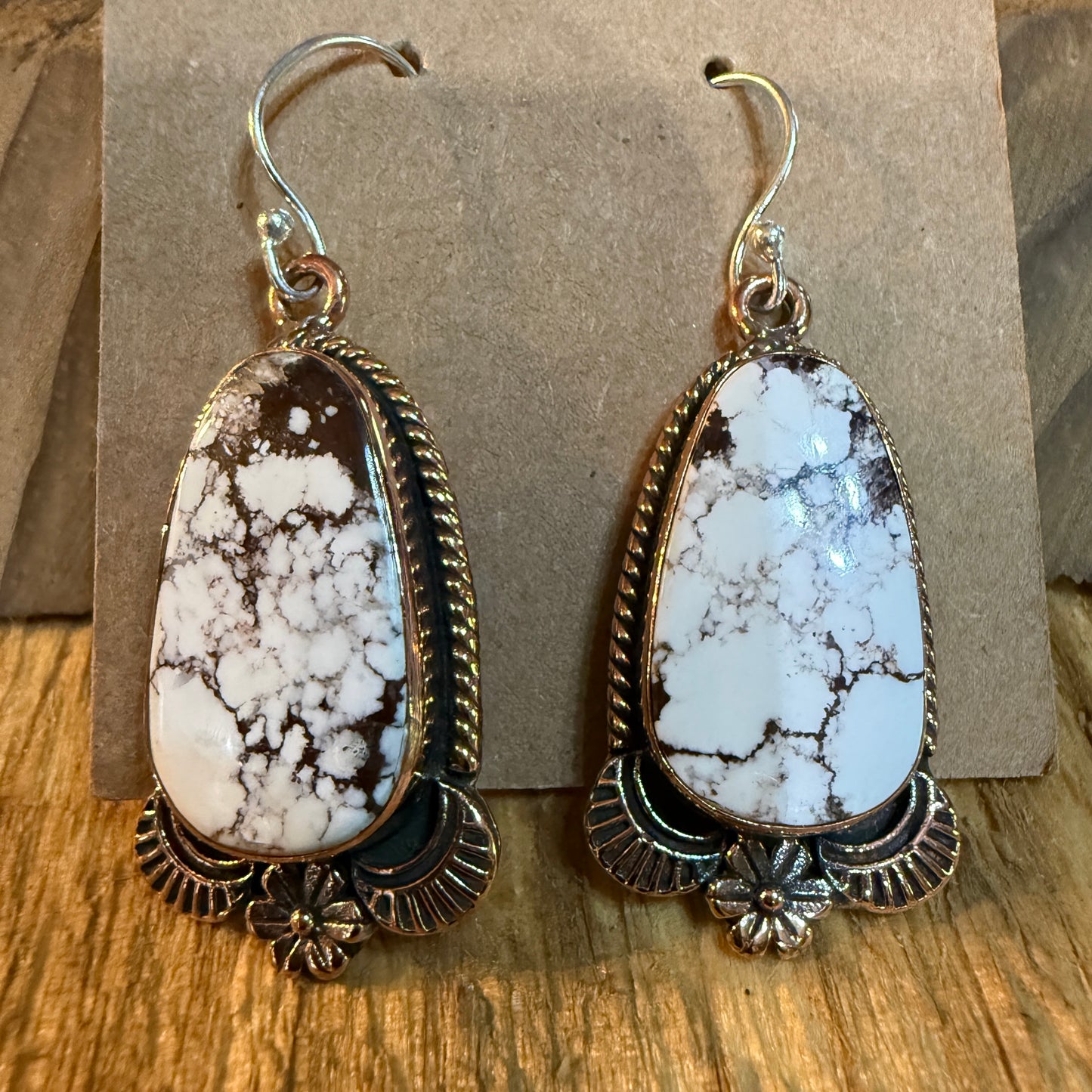 Wild Horse Dahlia One Inch Gemstone Drop Earrings Copper Accents Sterling Wire