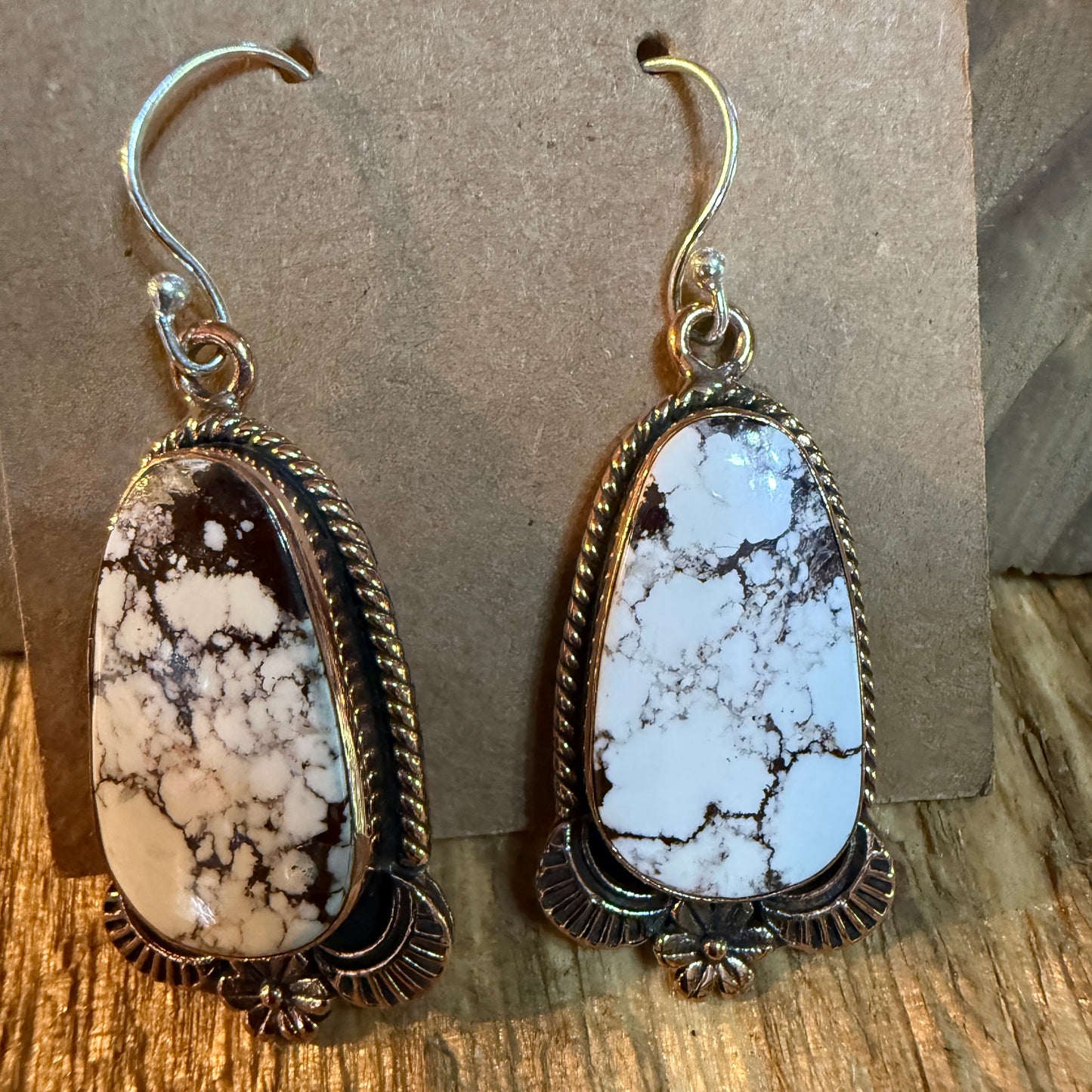 Wild Horse Dahlia One Inch Gemstone Drop Earrings Copper Accents Sterling Wire