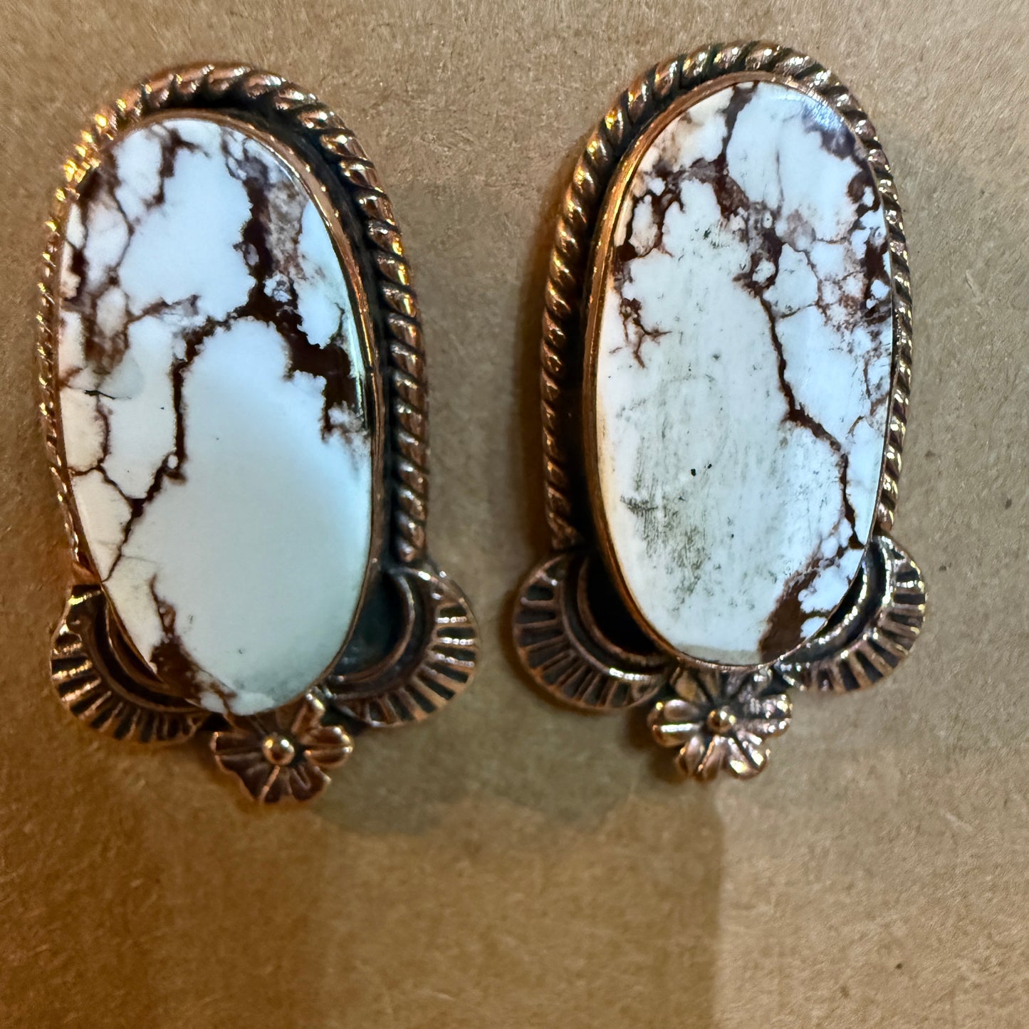 Wild Horse Dahlia Copper Gemstone Stud Earrings One Inch