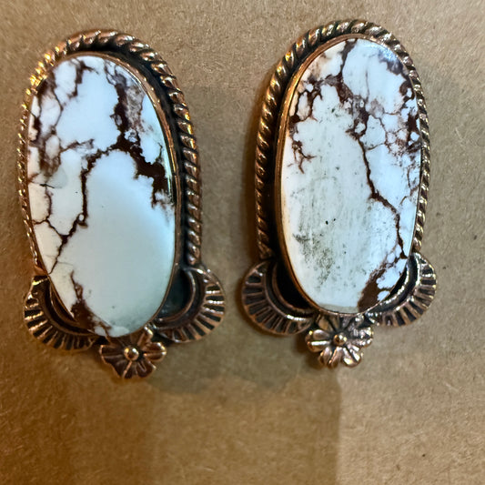 Wild Horse Dahlia Copper Gemstone Stud Earrings One Inch