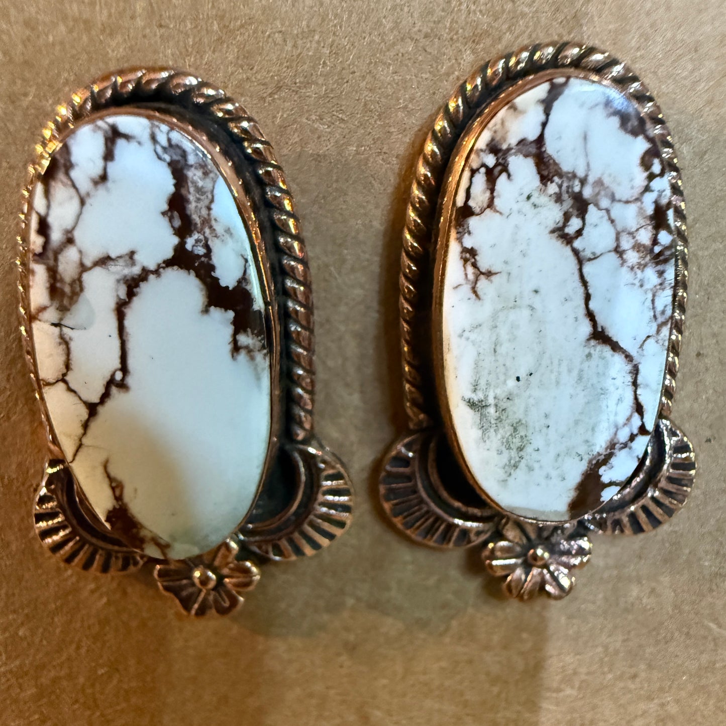 Wild Horse Dahlia Copper Gemstone Stud Earrings One Inch