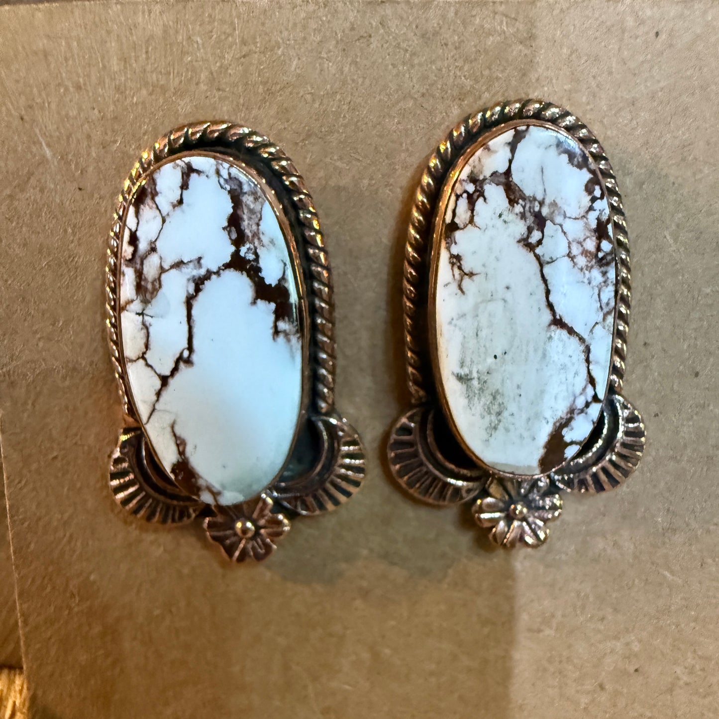 Wild Horse Dahlia Copper Gemstone Stud Earrings One Inch