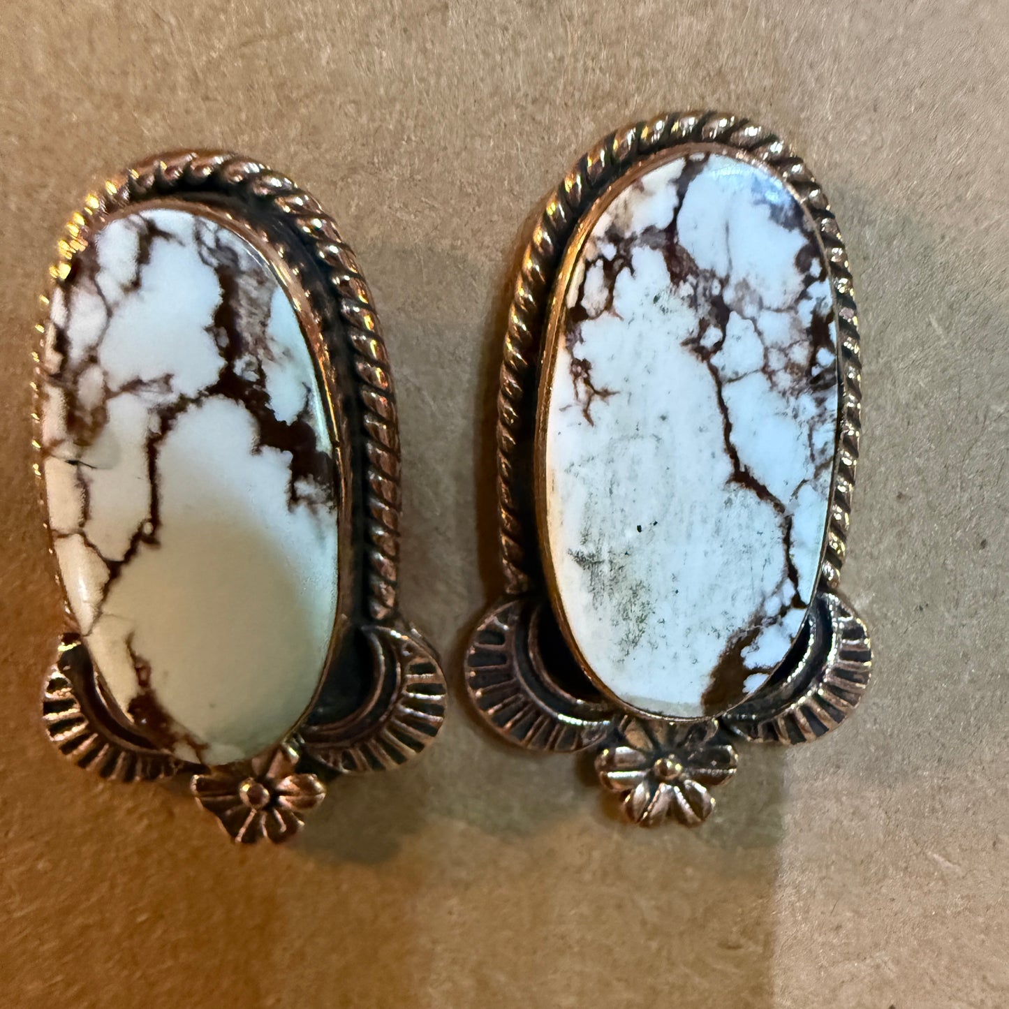 Wild Horse Dahlia Copper Gemstone Stud Earrings One Inch