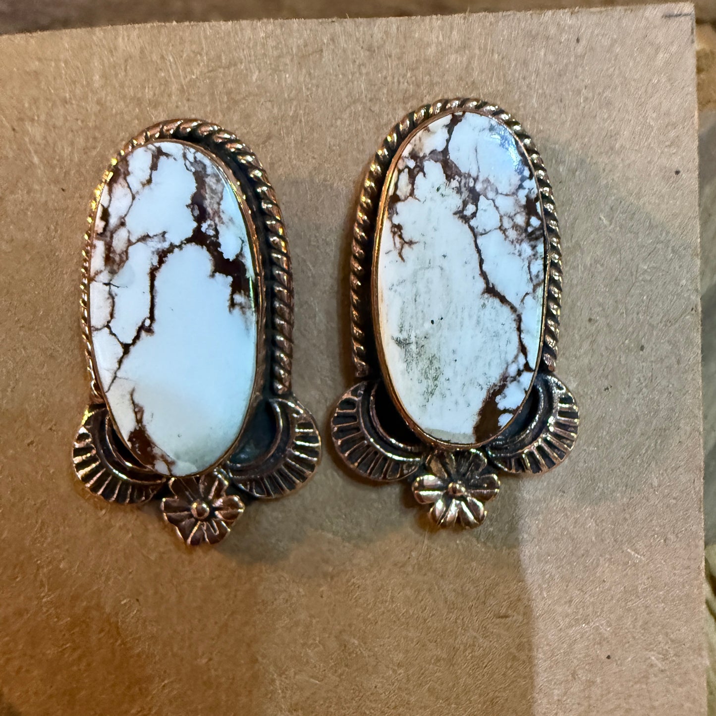 Wild Horse Dahlia Copper Gemstone Stud Earrings One Inch