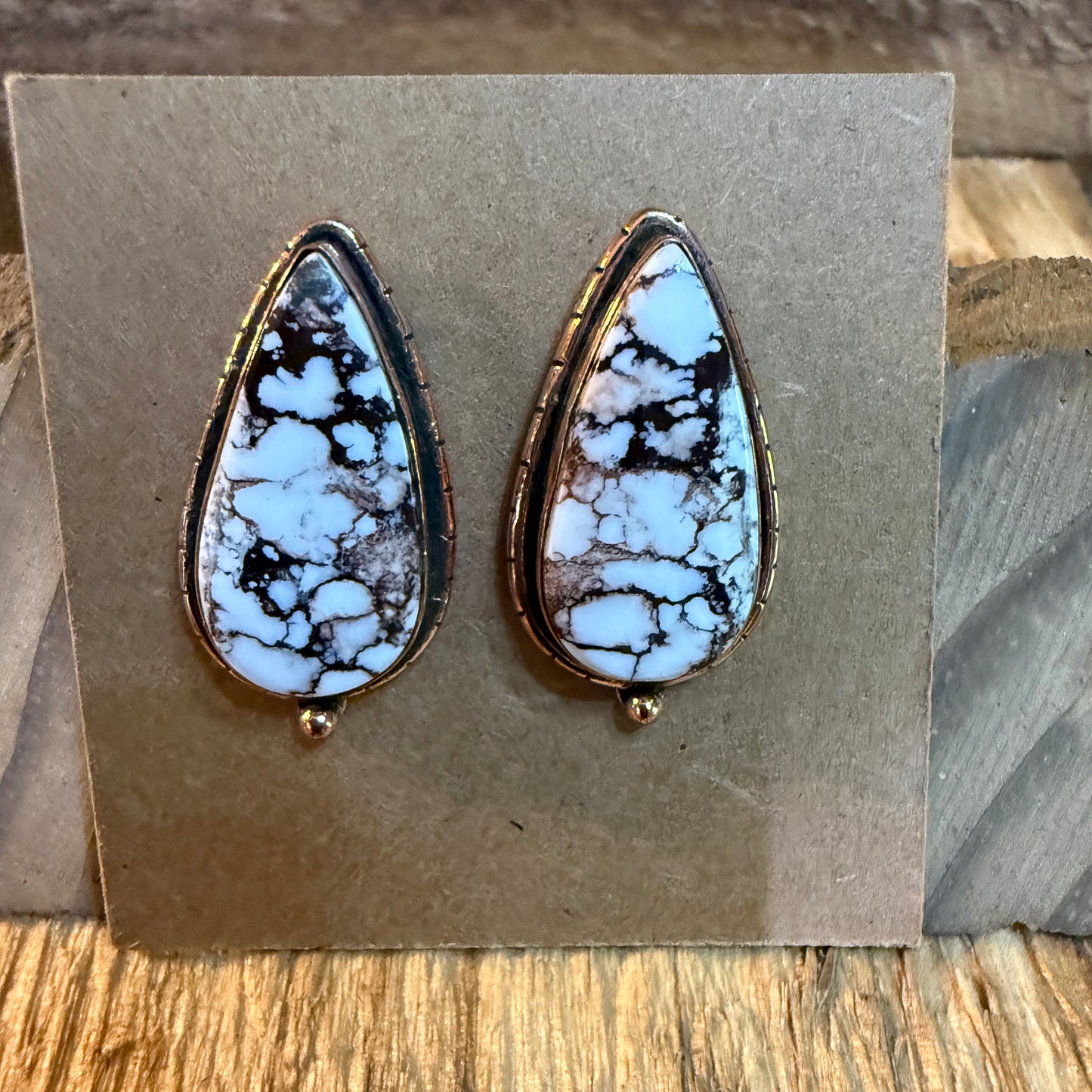 Wild Horse Dahlia Copper Gemstone Stud Earrings One Inch