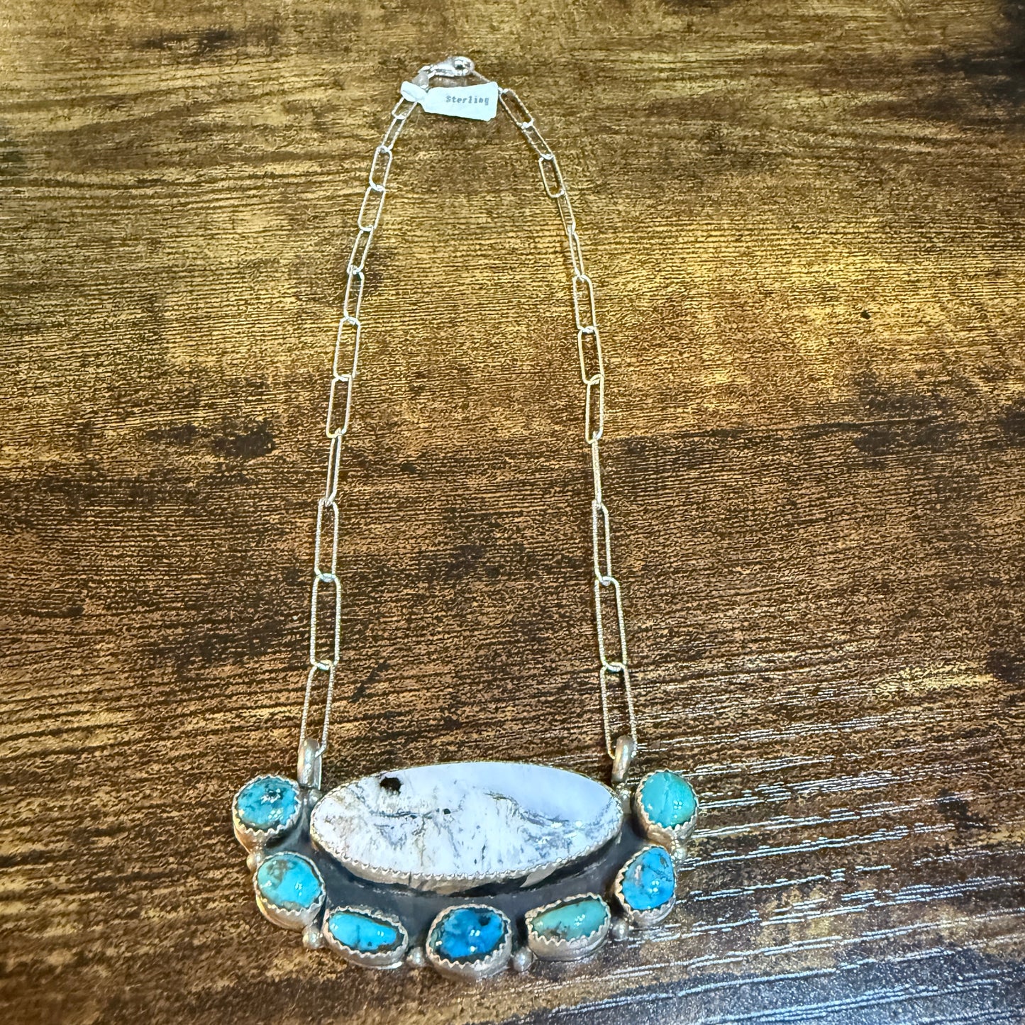Artist Signed Rosanne Sam Kingman Turquoise White Buffalo Choker 14 Inch Chain