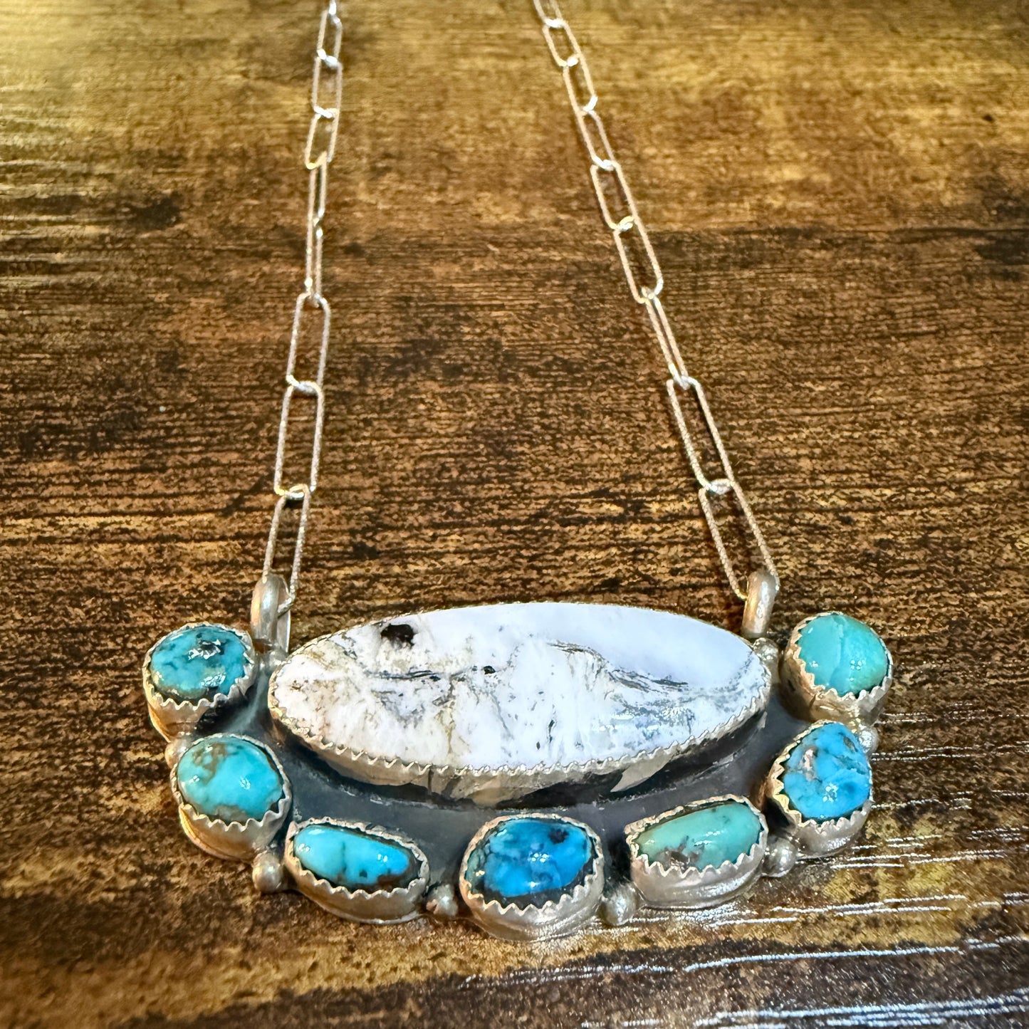 Artist Signed Rosanne Sam Kingman Turquoise White Buffalo Choker 14 Inch Chain