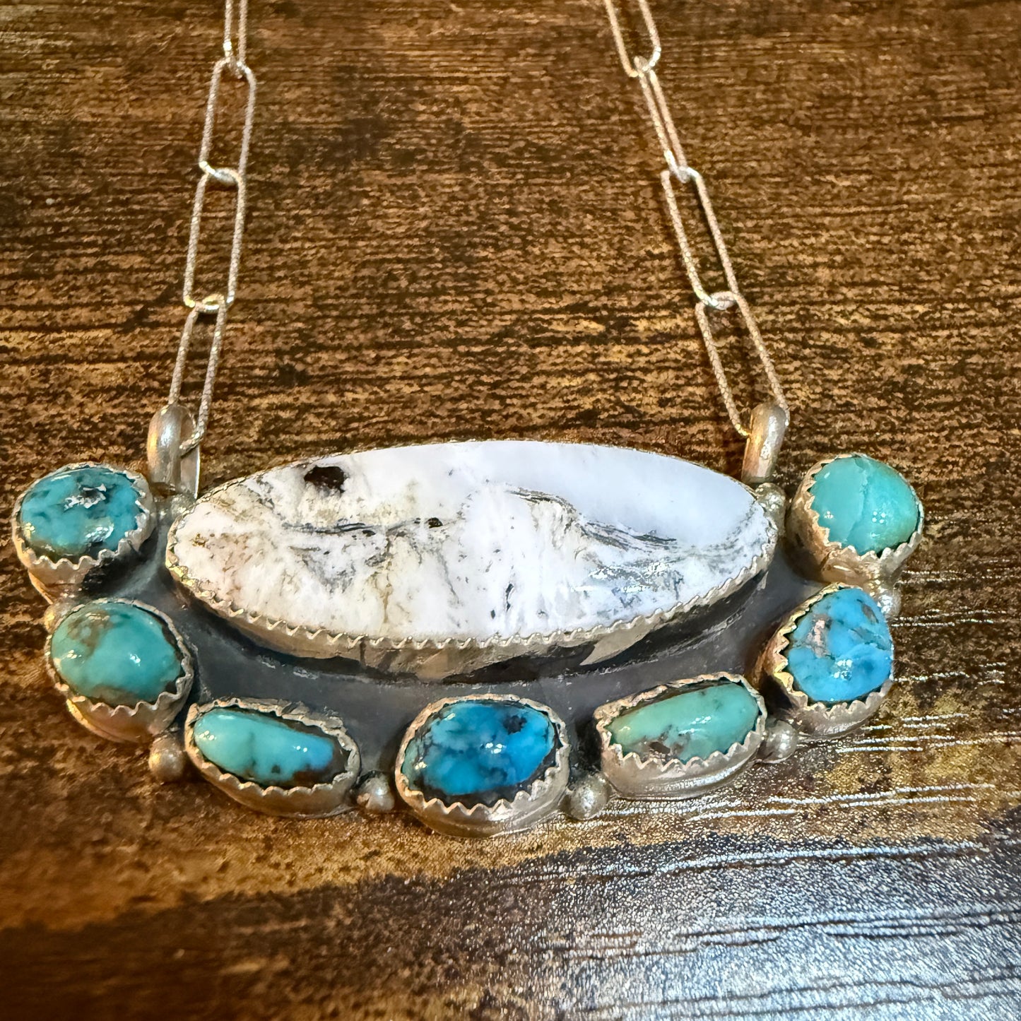 Artist Signed Rosanne Sam Kingman Turquoise White Buffalo Choker 14 Inch Chain