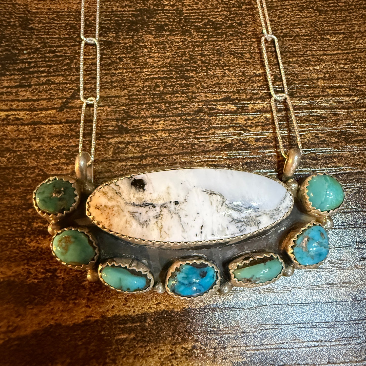 Artist Signed Rosanne Sam Kingman Turquoise White Buffalo Choker 14 Inch Chain