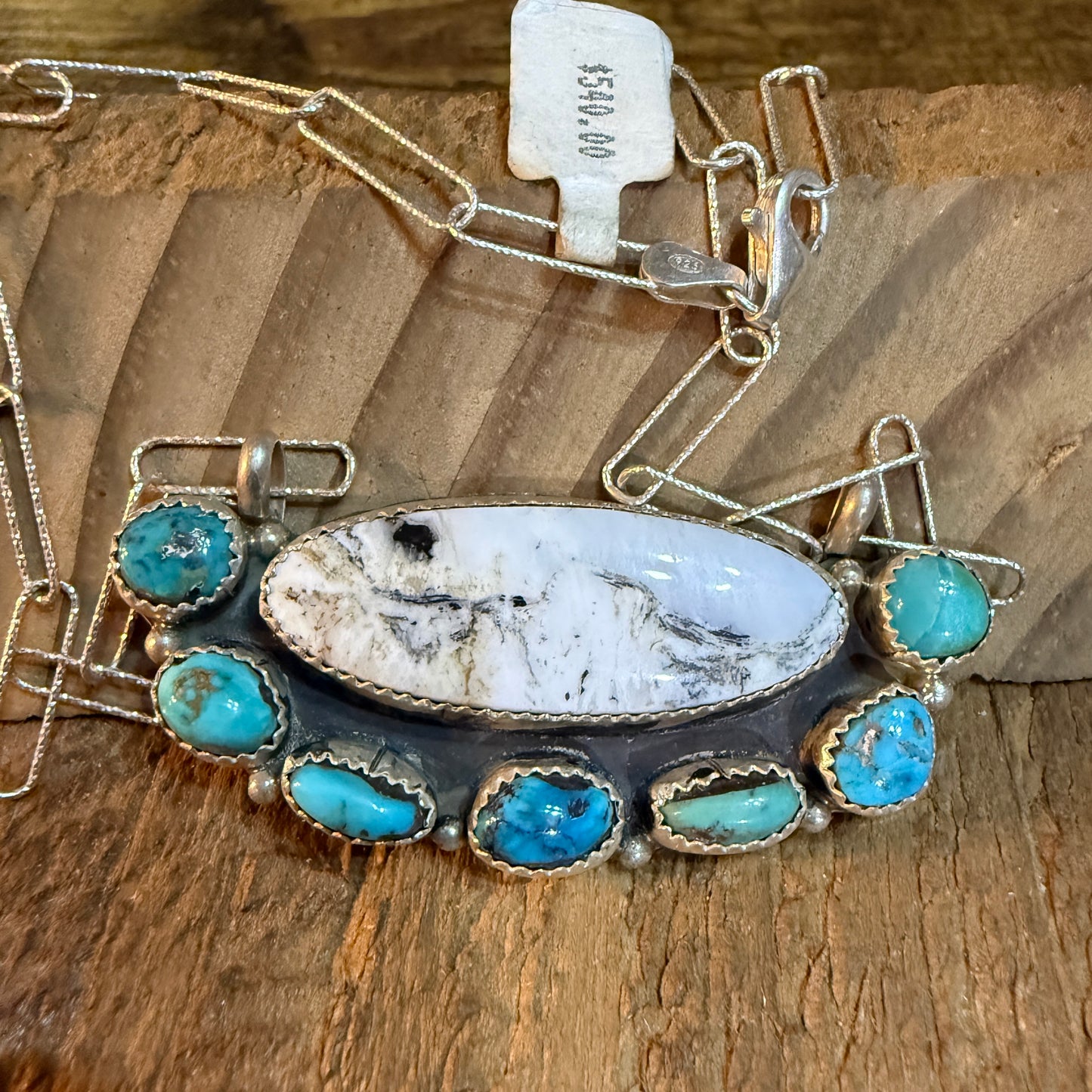 Artist Signed Rosanne Sam Kingman Turquoise White Buffalo Choker 14 Inch Chain