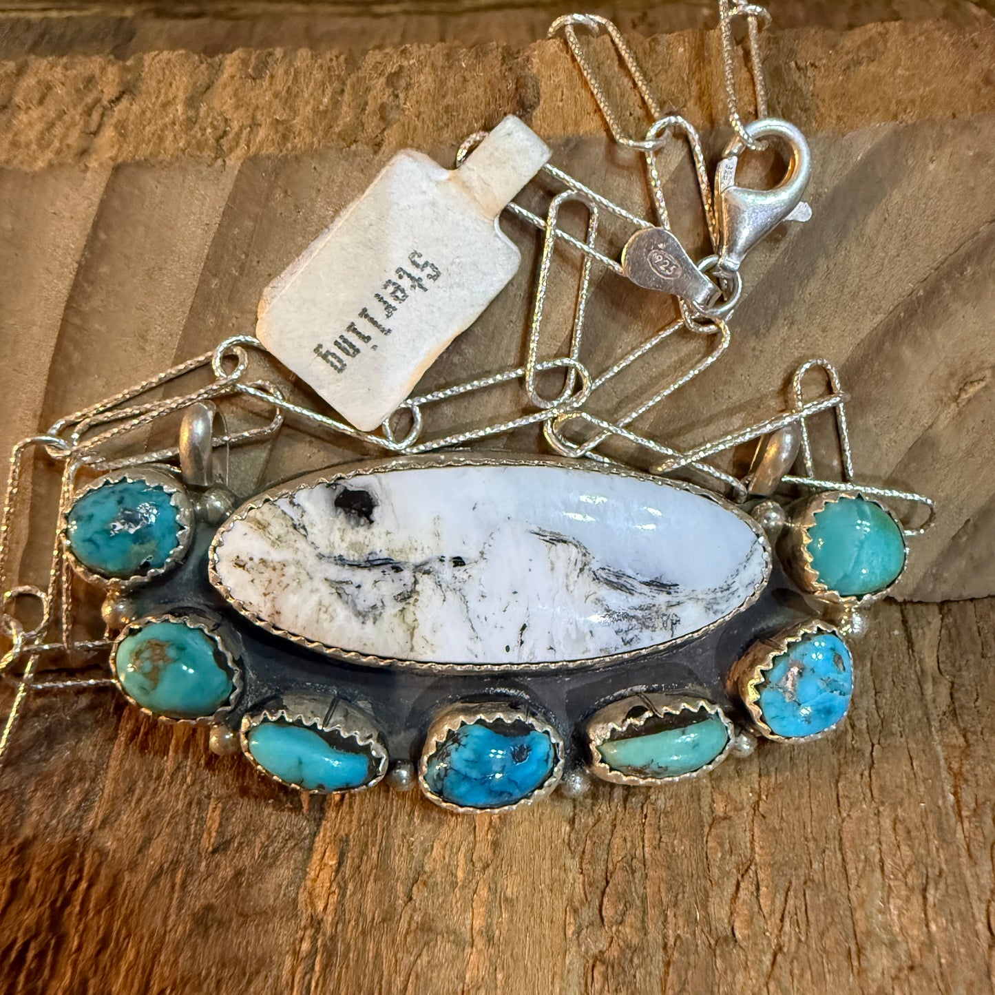Artist Signed Rosanne Sam Kingman Turquoise White Buffalo Choker 14 Inch Chain