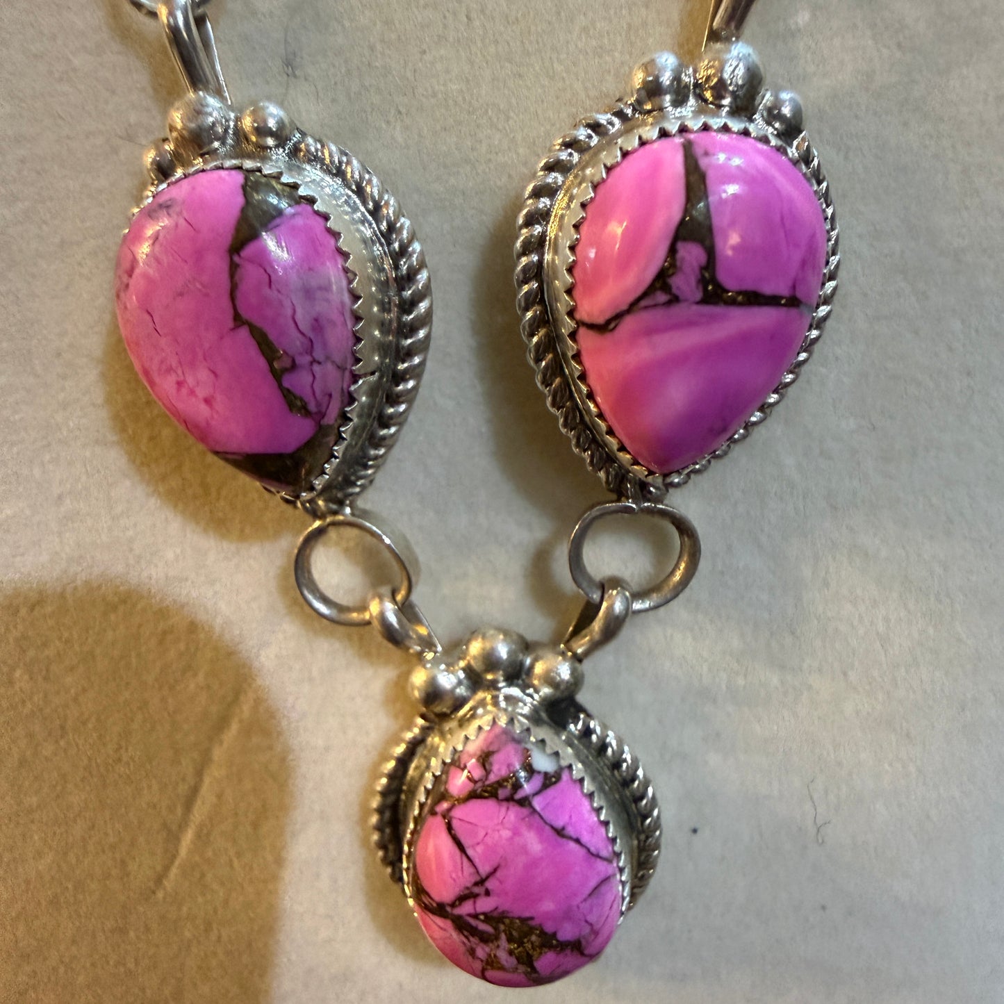 Artist Signed Cindy Begay Pink Cotton Candy Necklace Sterling Silver 16 Inch Chain