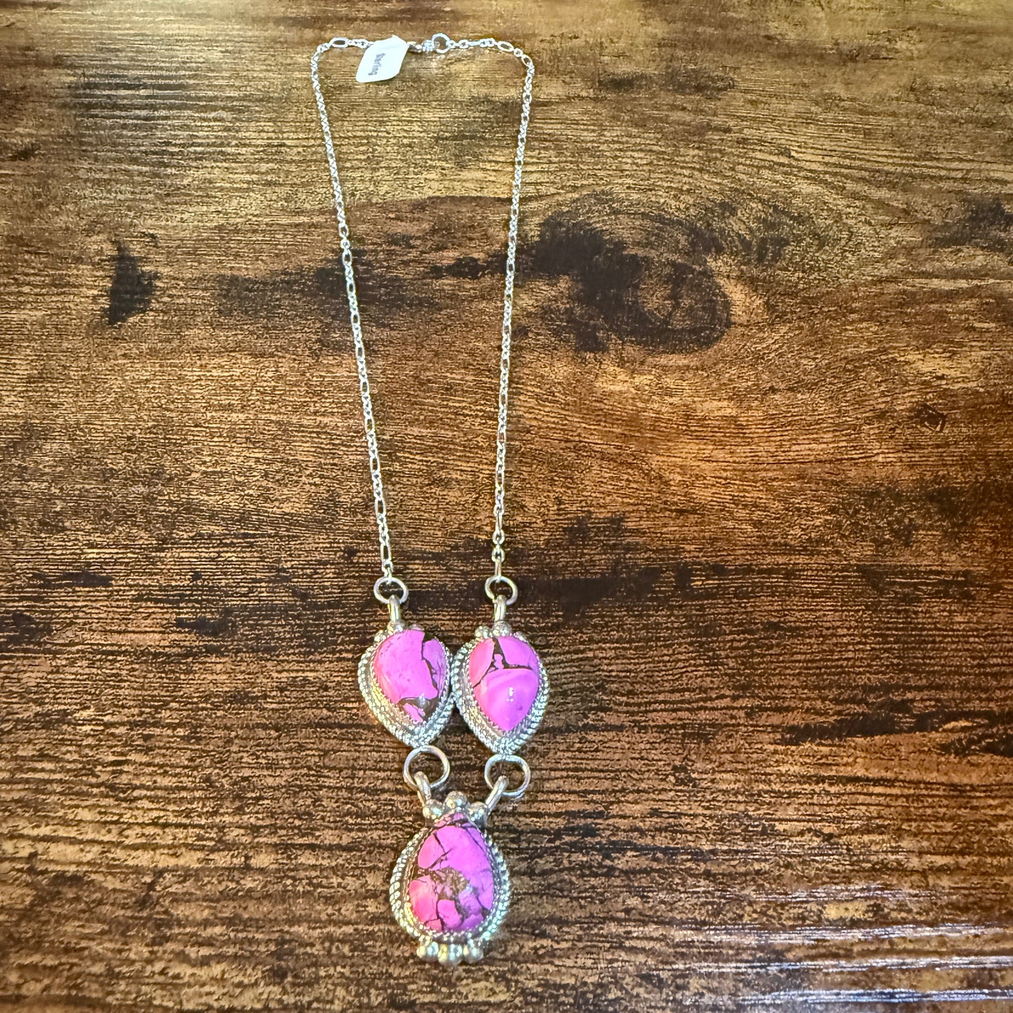Artist Signed Cindy Begay Pink Cotton Candy Necklace Sterling Silver 16 Inch Chain