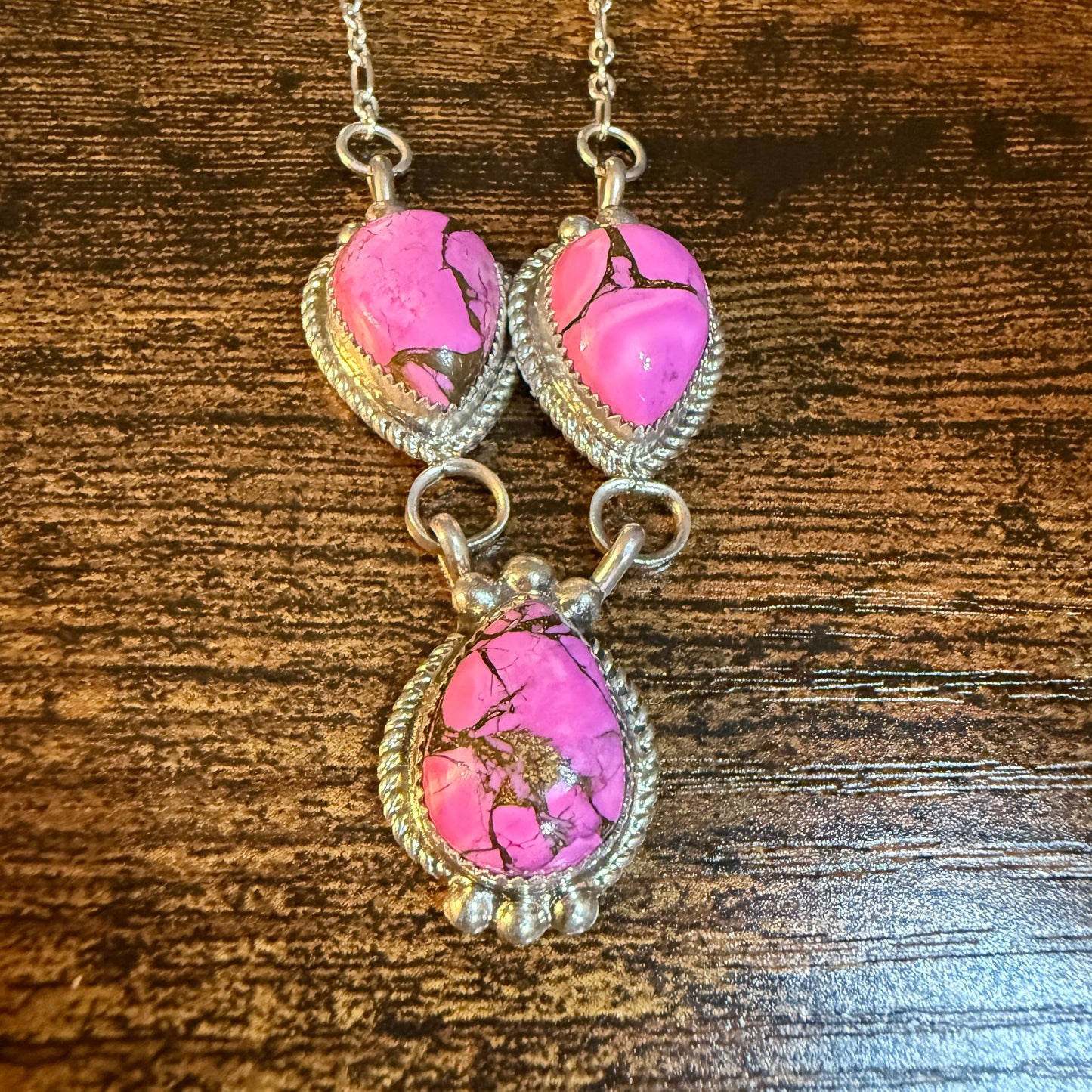 Artist Signed Cindy Begay Pink Cotton Candy Necklace Sterling Silver 16 Inch Chain