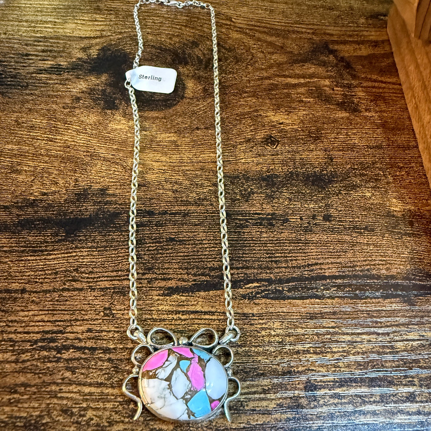 Artist Signed AR YAZ Cotton Candy Dahlia Bow Pendant Necklace Sterling Silver