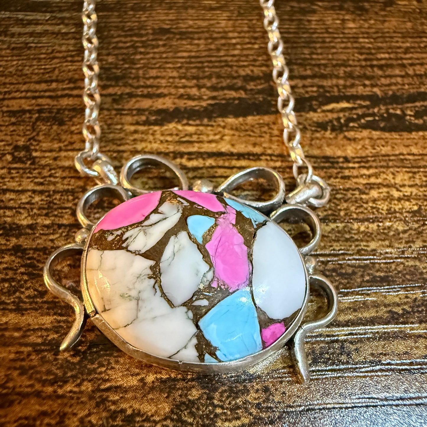 Artist Signed AR YAZ Cotton Candy Dahlia Bow Pendant Necklace Sterling Silver