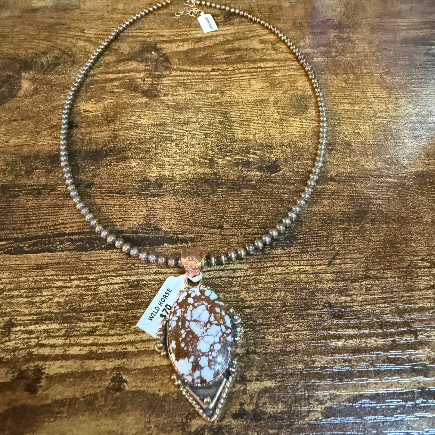 Wild Horse Dahlia Gemstone Copper Pendant With 18 Inch Copper Pearl Beads