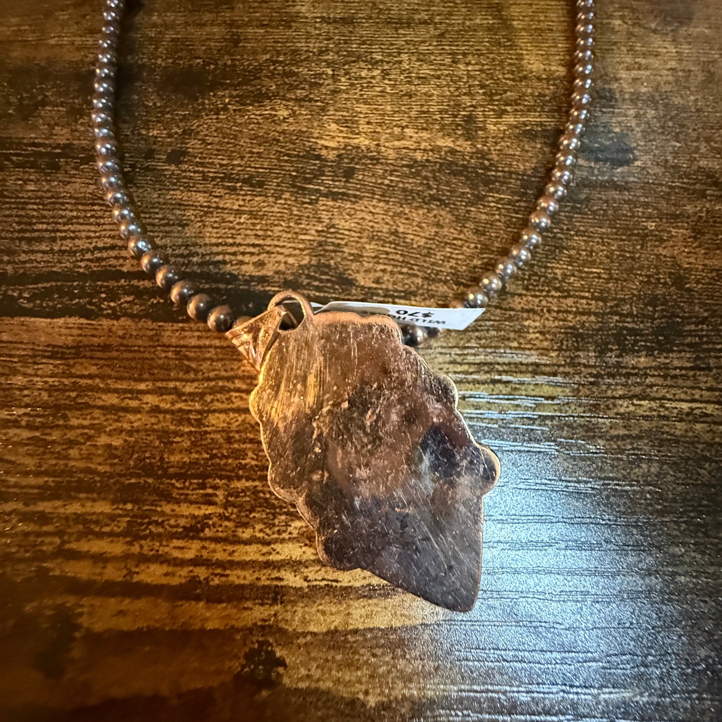 Wild Horse Dahlia Gemstone Copper Pendant on 18 Inch Copper Pearl Bead Necklace