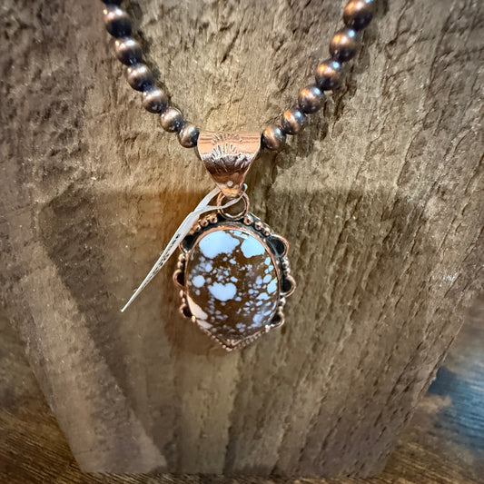 Wild Horse Dahlia Gemstone Copper Pendant on 18 Inch Copper Pearl Bead Necklace