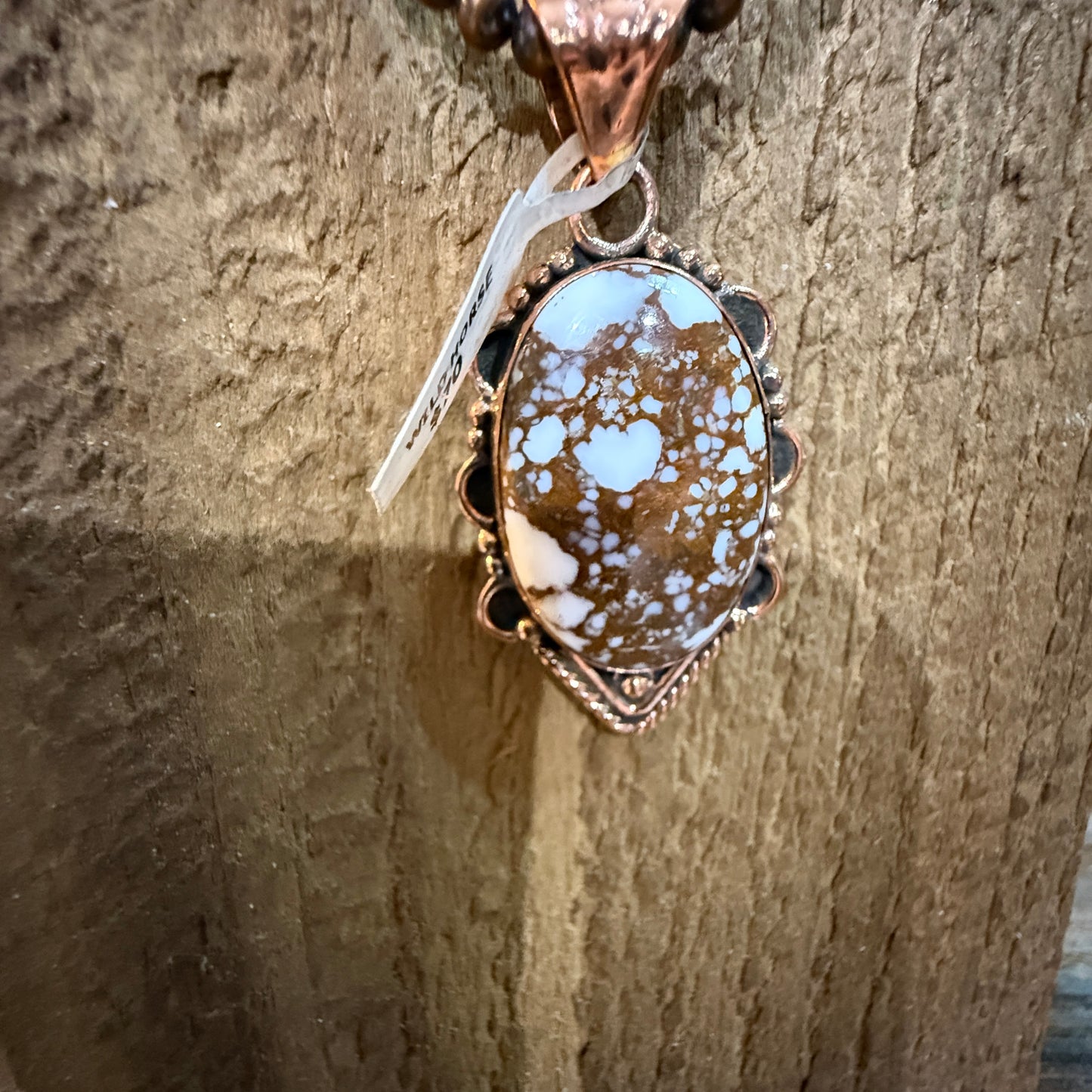 Wild Horse Dahlia Gemstone Copper Pendant on 18 Inch Copper Pearl Bead Necklace