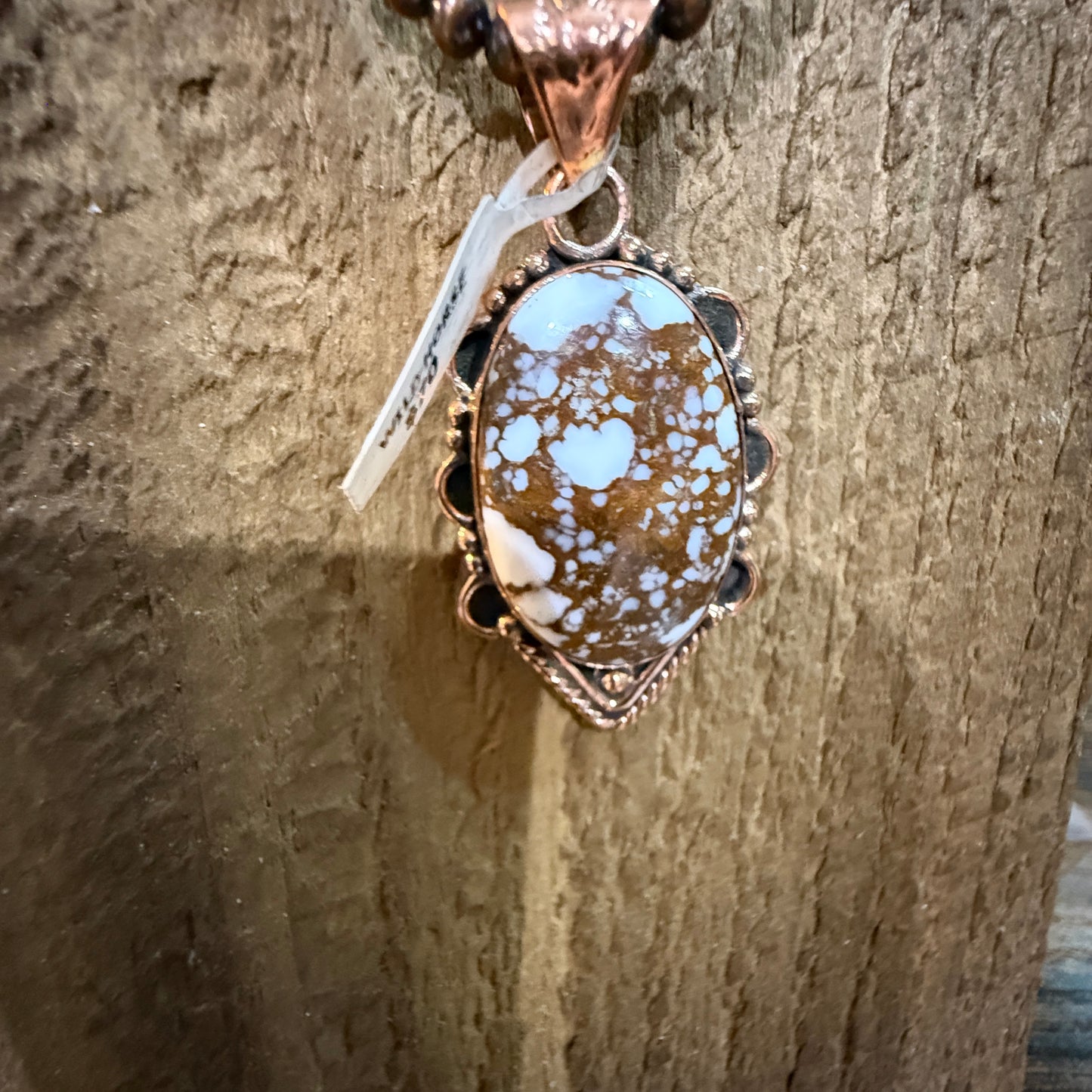 Wild Horse Dahlia Gemstone Copper Pendant on 18 Inch Copper Pearl Bead Necklace