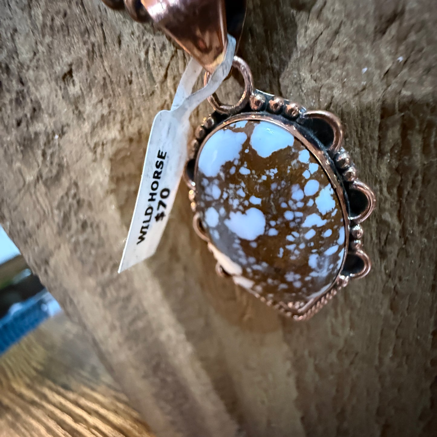 Wild Horse Dahlia Gemstone Copper Pendant on 18 Inch Copper Pearl Bead Necklace