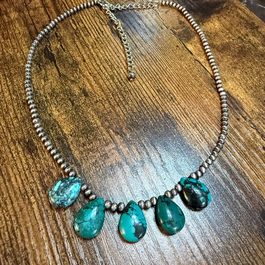 Handmade Navajo Style Turquoise Necklace 17 to 22 Inches with 4mm Beads