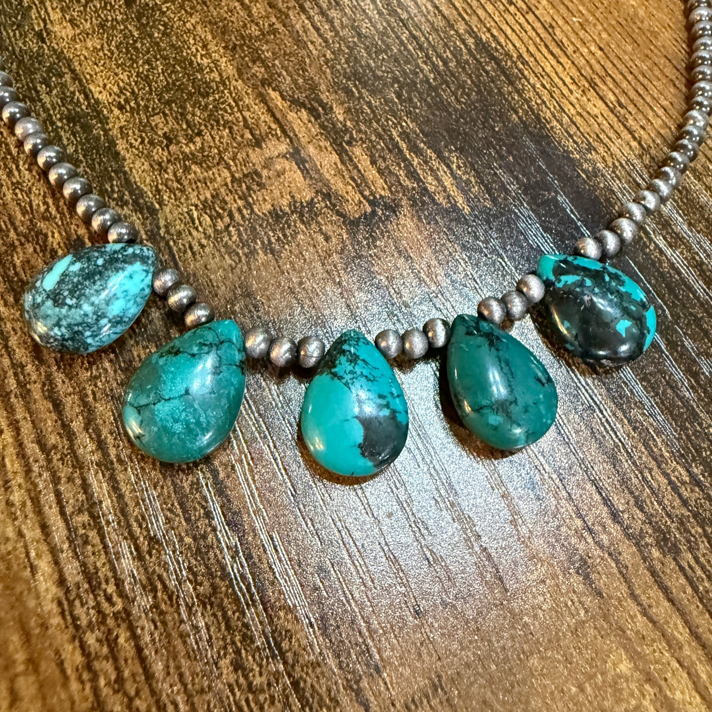 Handmade Navajo Style Turquoise Necklace 17 to 22 Inches with 4mm Beads