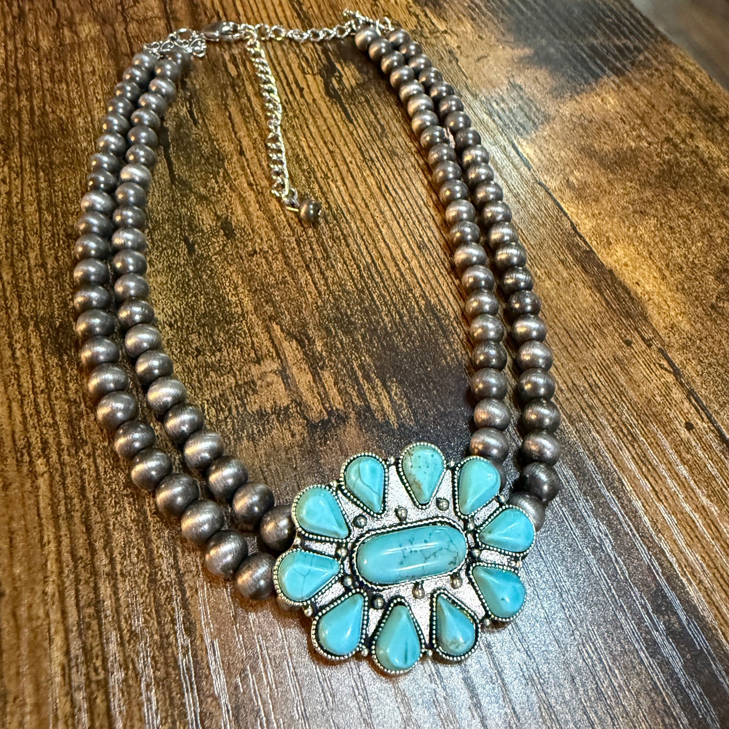Handmade Navajo Style Turquoise Two Strand Choker Necklace 16 To 21 Inches With Extender