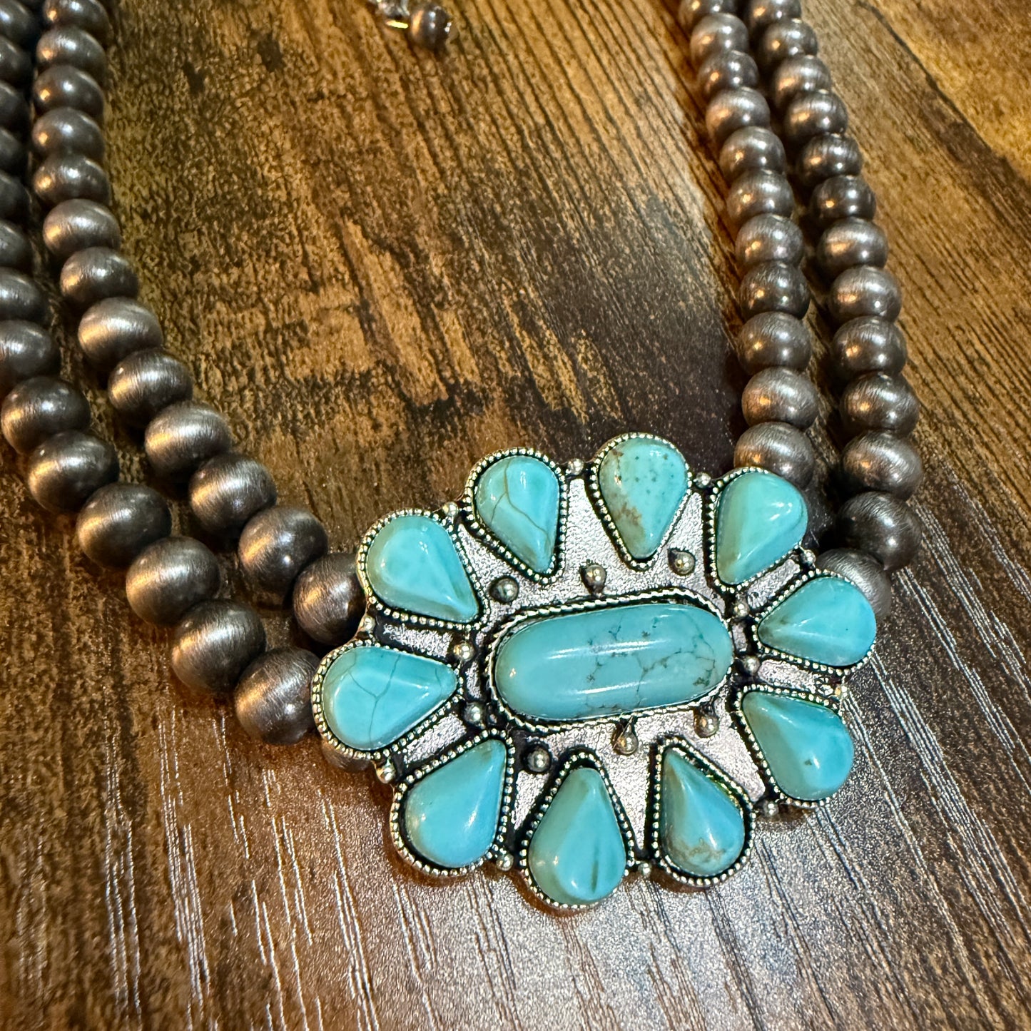 Handmade Navajo Style Turquoise Two Strand Choker Necklace 16 To 21 Inches With Extender
