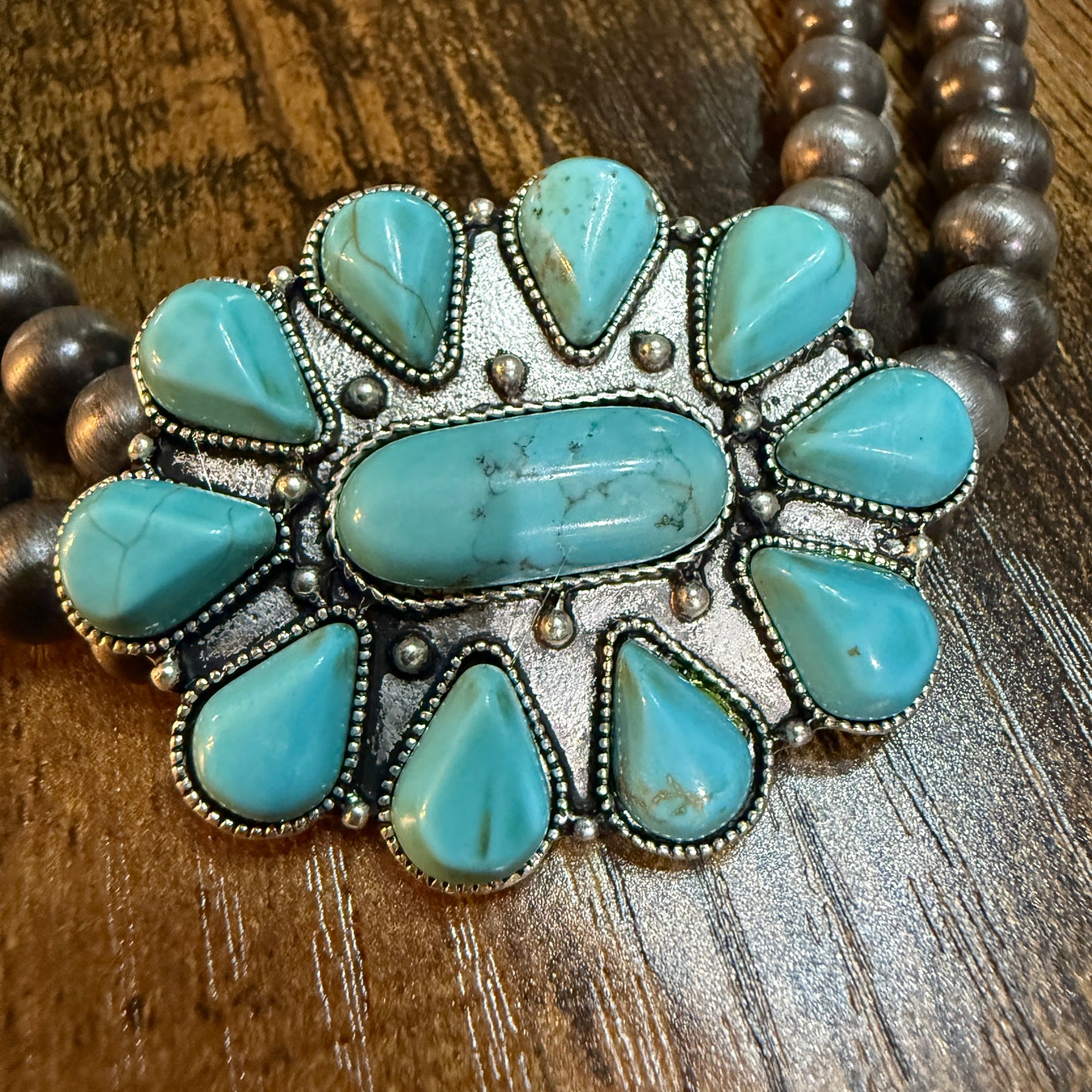 Handmade Navajo Style Turquoise Two Strand Choker Necklace 16 To 21 Inches With Extender