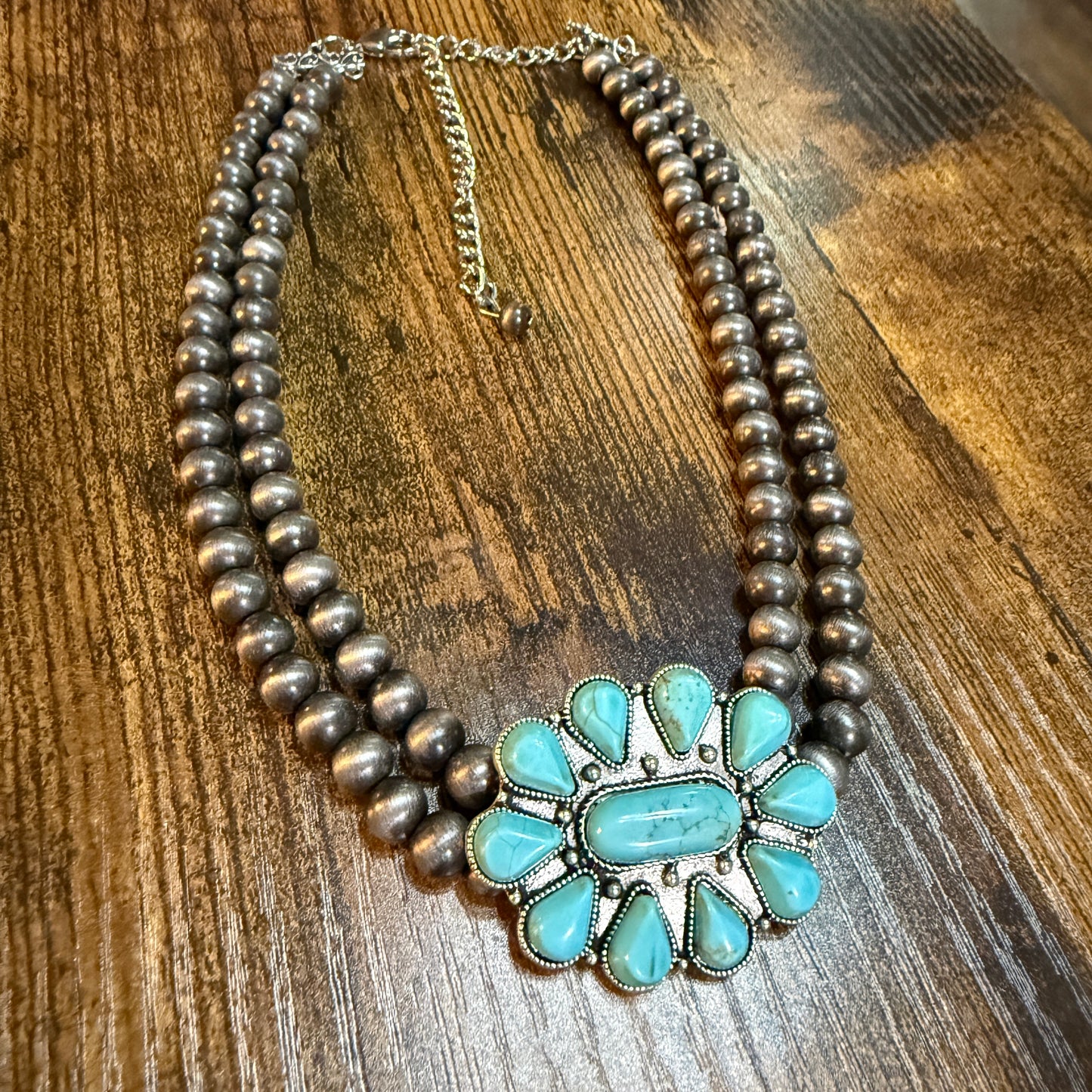 Handmade Navajo Style Turquoise Two Strand Choker Necklace 16 To 21 Inches With Extender