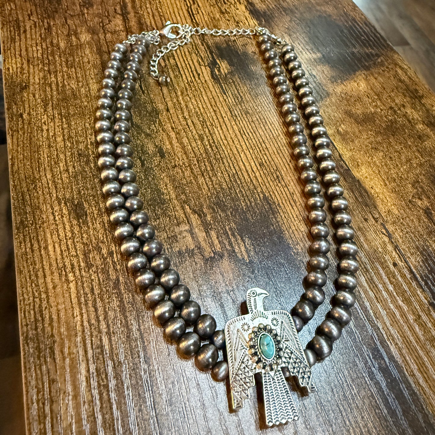 Handmade Navajo Thunderbird Pearl Bead Choker Necklace 16 Inch