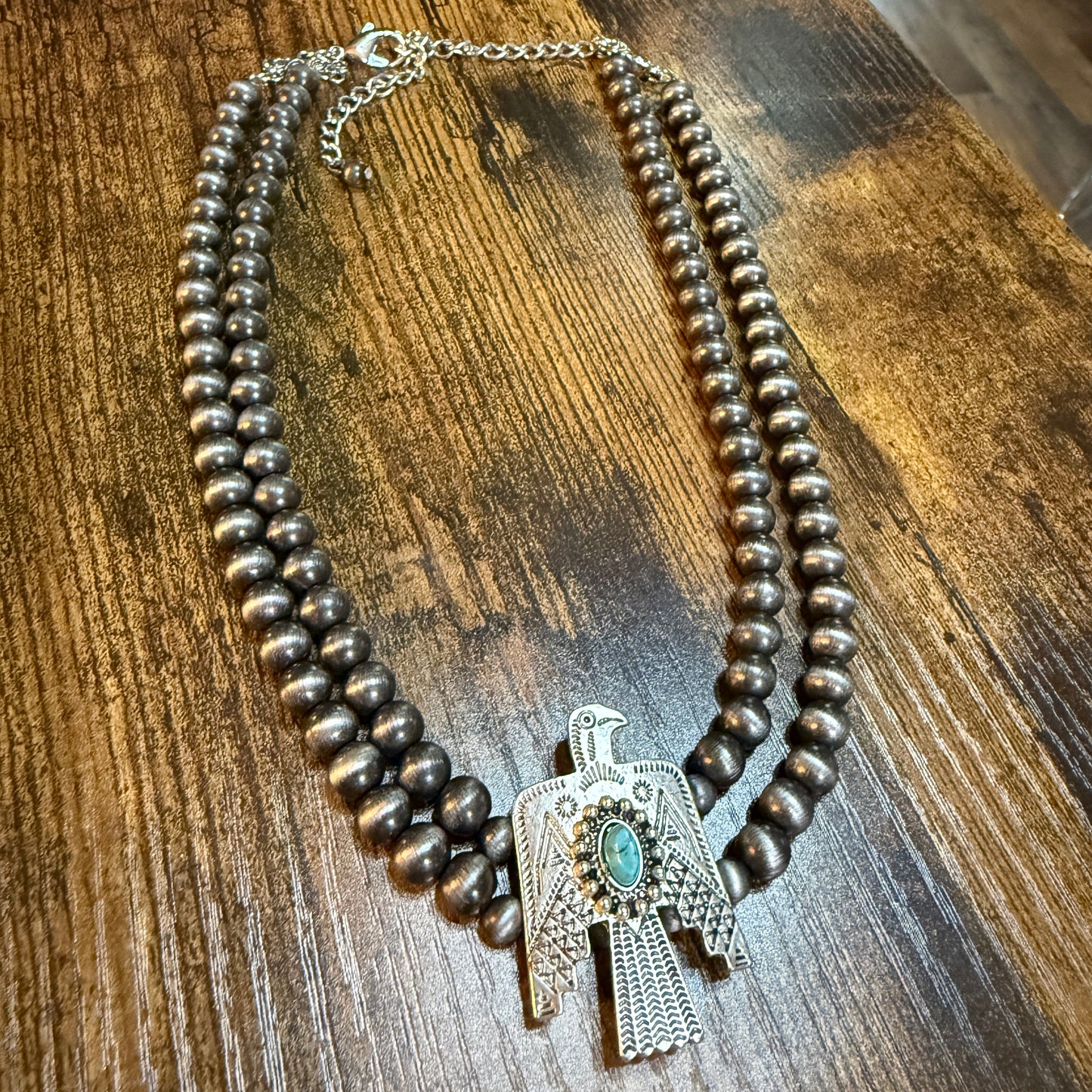 Handmade Navajo Thunderbird Pearl Bead Choker Necklace 16 Inch