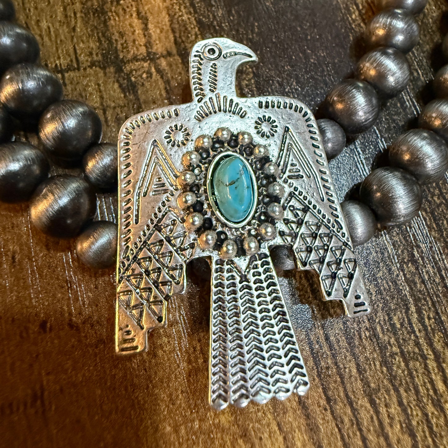 Handmade Navajo Thunderbird Pearl Bead Choker Necklace 16 Inch