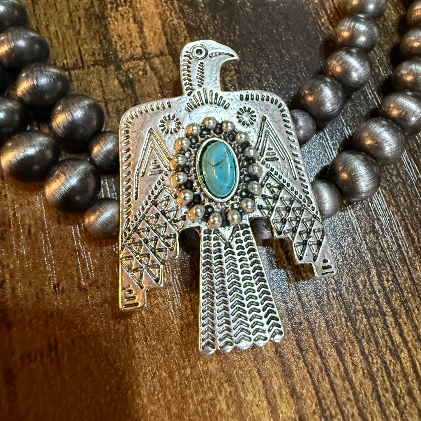 Handmade Navajo Thunderbird Pearl Bead Choker Necklace 16 Inch