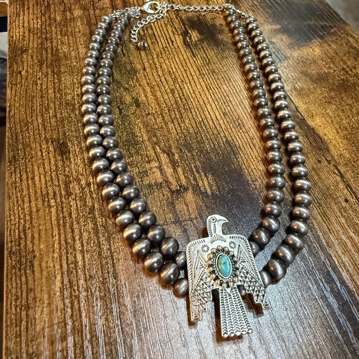 Handmade Navajo Thunderbird Pearl Bead Choker Necklace 16 Inch