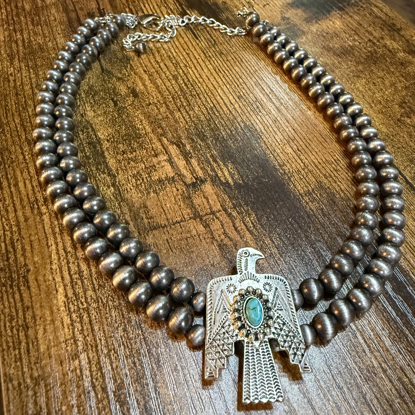 Handmade Navajo Thunderbird Pearl Bead Choker Necklace 16 Inch