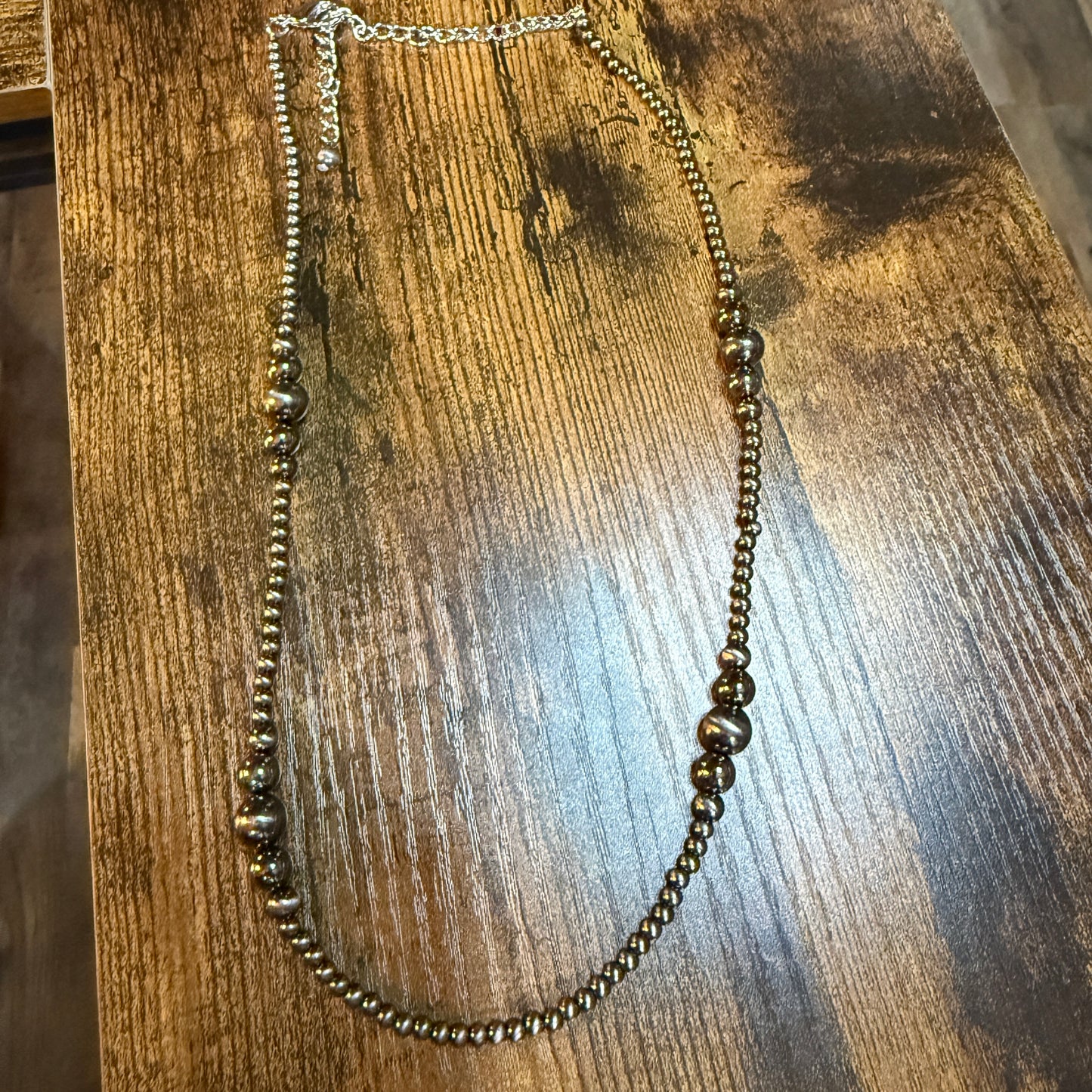 Navajo Style Western Silver Tone Bead Necklace With Clustered Polish Beads 22 To 27 Inch