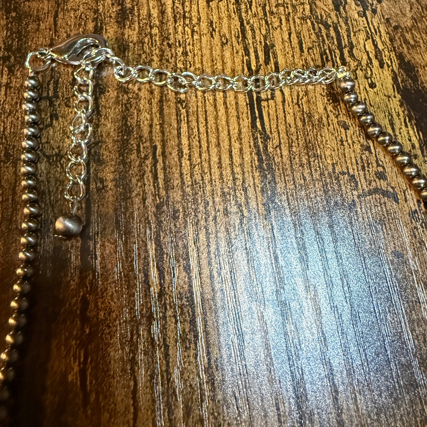 Navajo Style Western Silver Tone Bead Necklace With Clustered Polish Beads 22 To 27 Inch