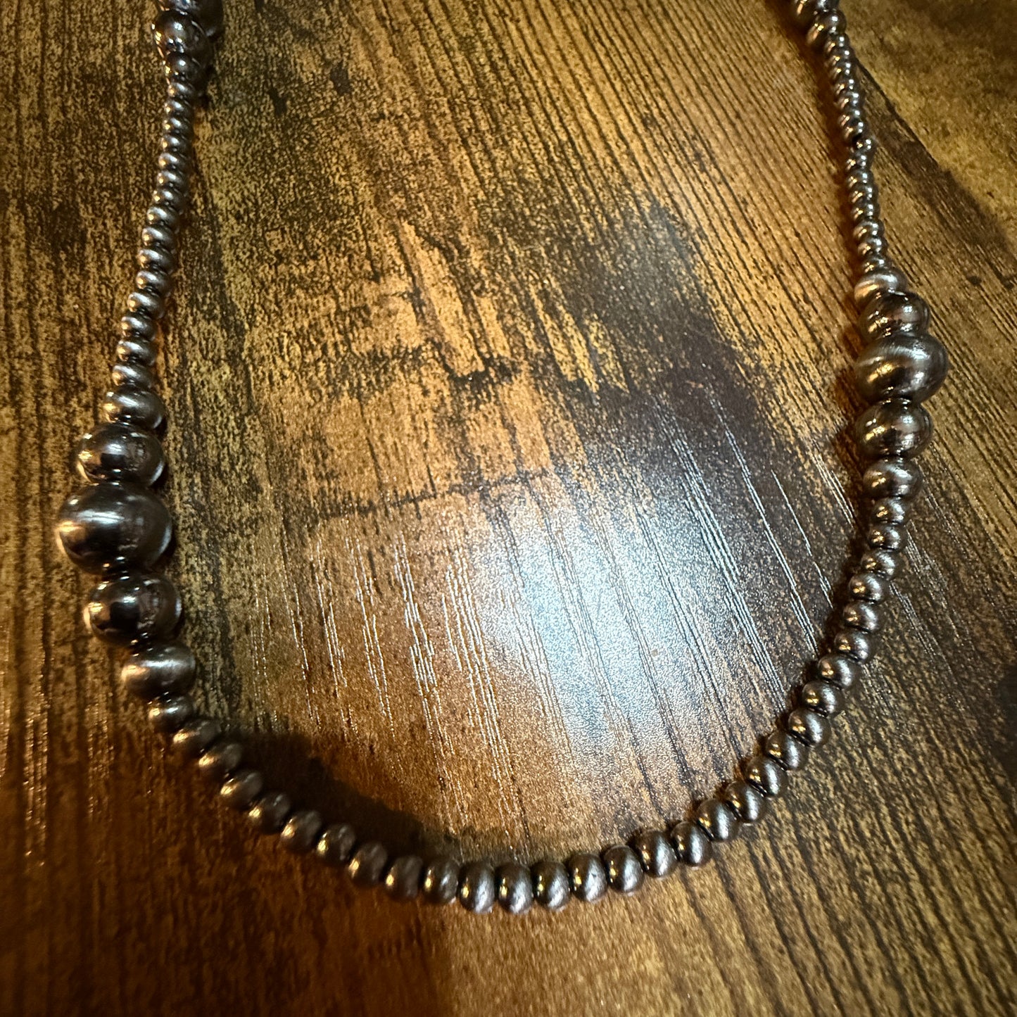 Navajo Style Western Silver Tone Bead Necklace With Clustered Polish Beads 22 To 27 Inch