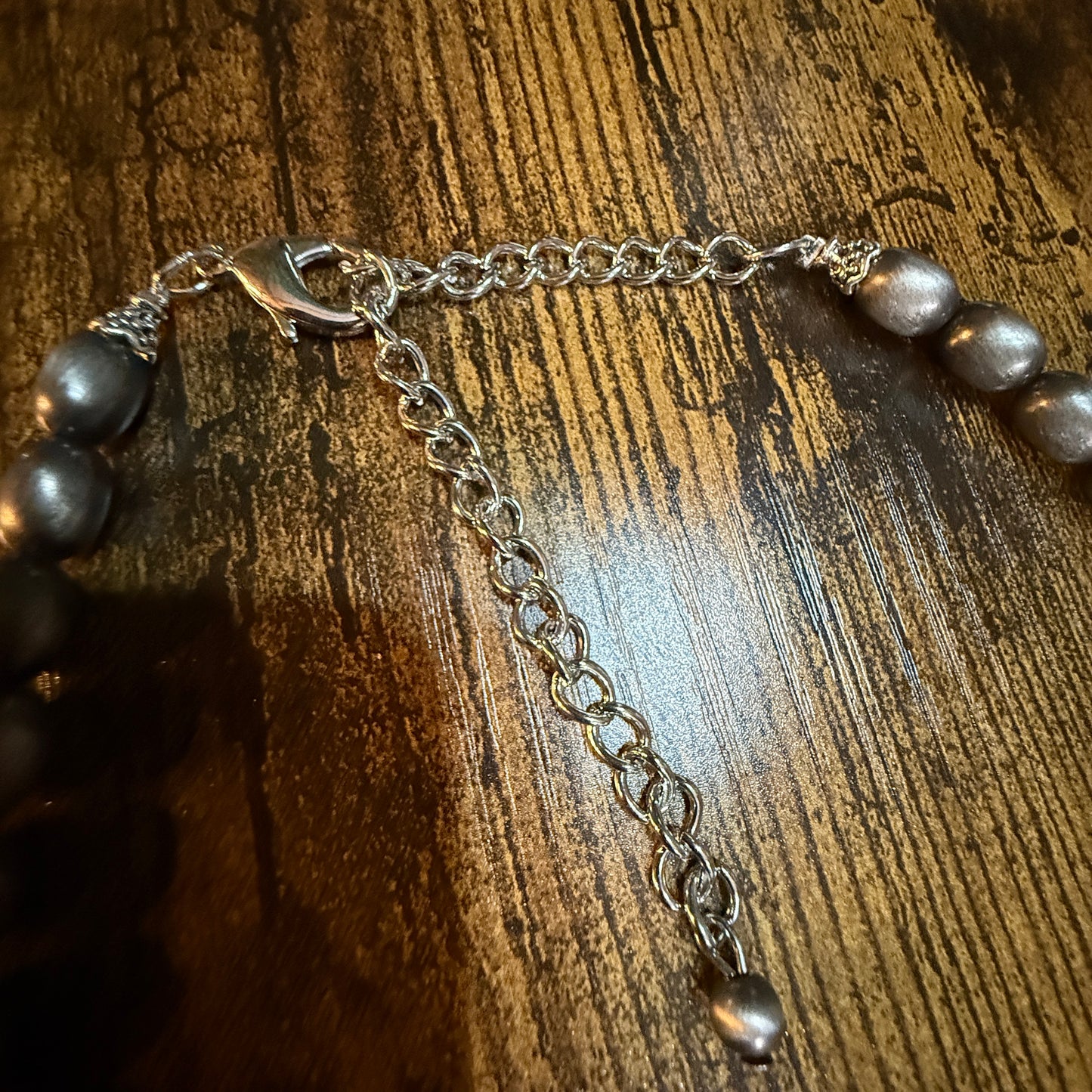 Handmade Oval Navajo Style Silver Tone Bead Necklace With 10mm Beads