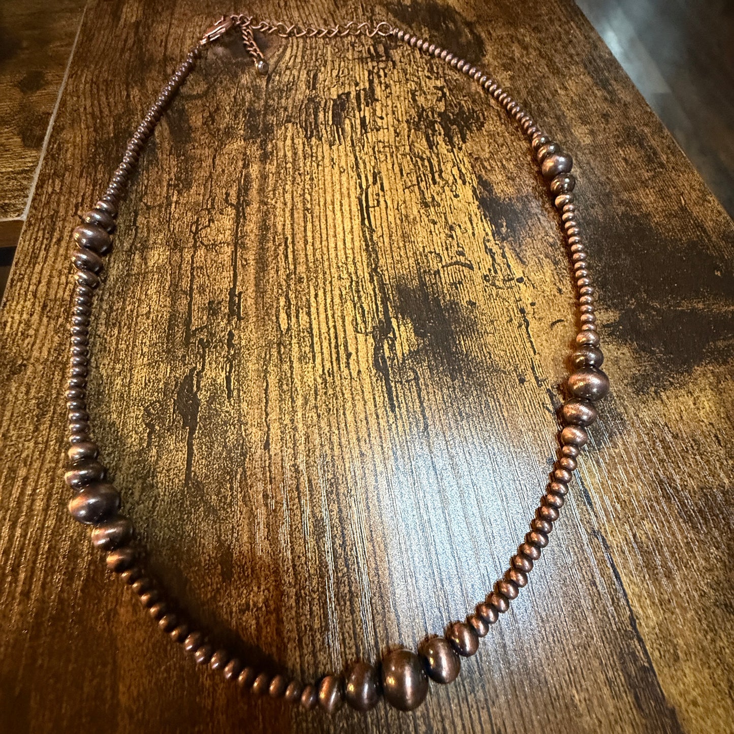Handmade Western Copper Tone Bead Necklace With 5 Inch Extender 22 To 27 Inches