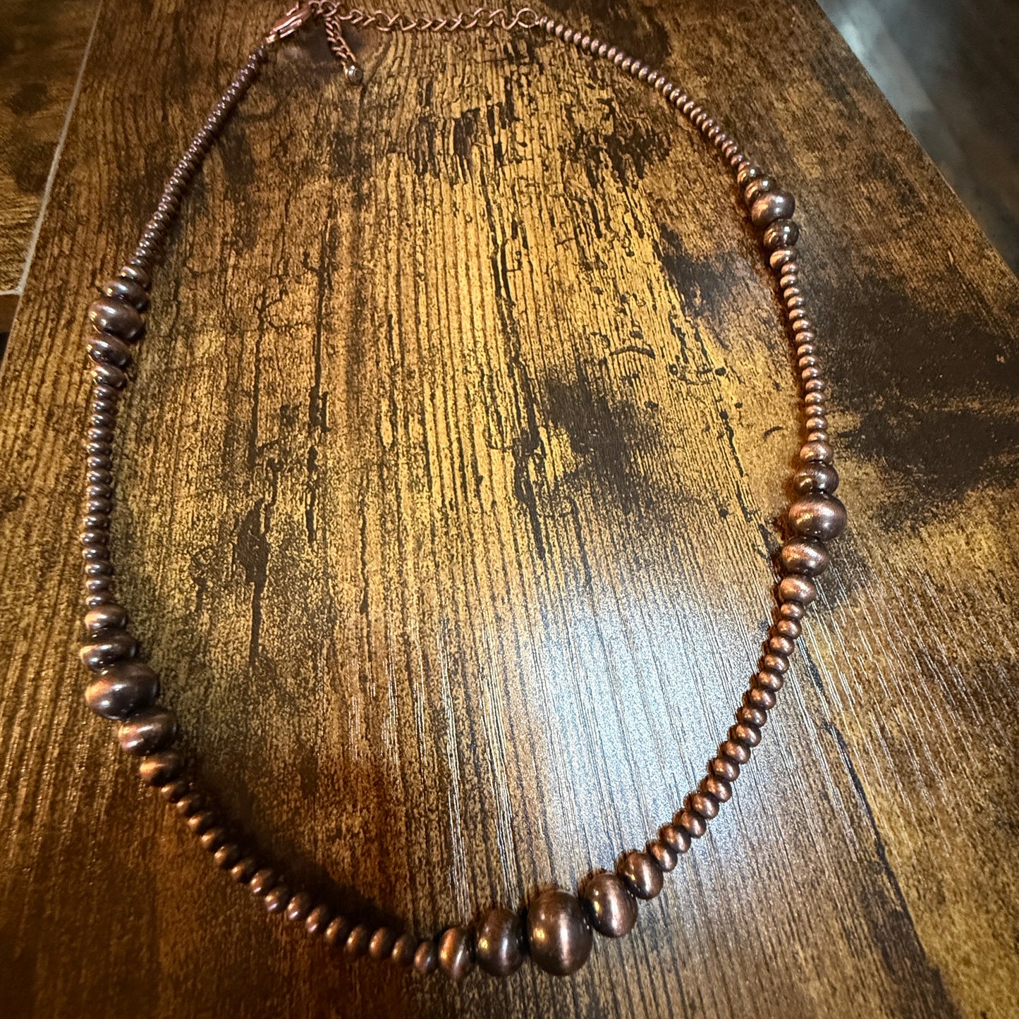 Handmade Western Copper Tone Bead Necklace With 5 Inch Extender 22 To 27 Inches