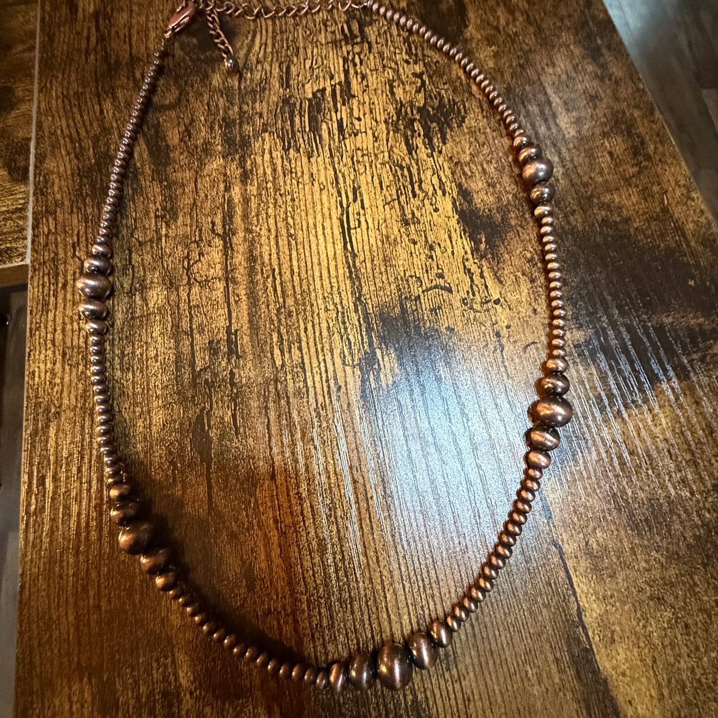 Handmade Western Copper Tone Bead Necklace With 5 Inch Extender 22 To 27 Inches